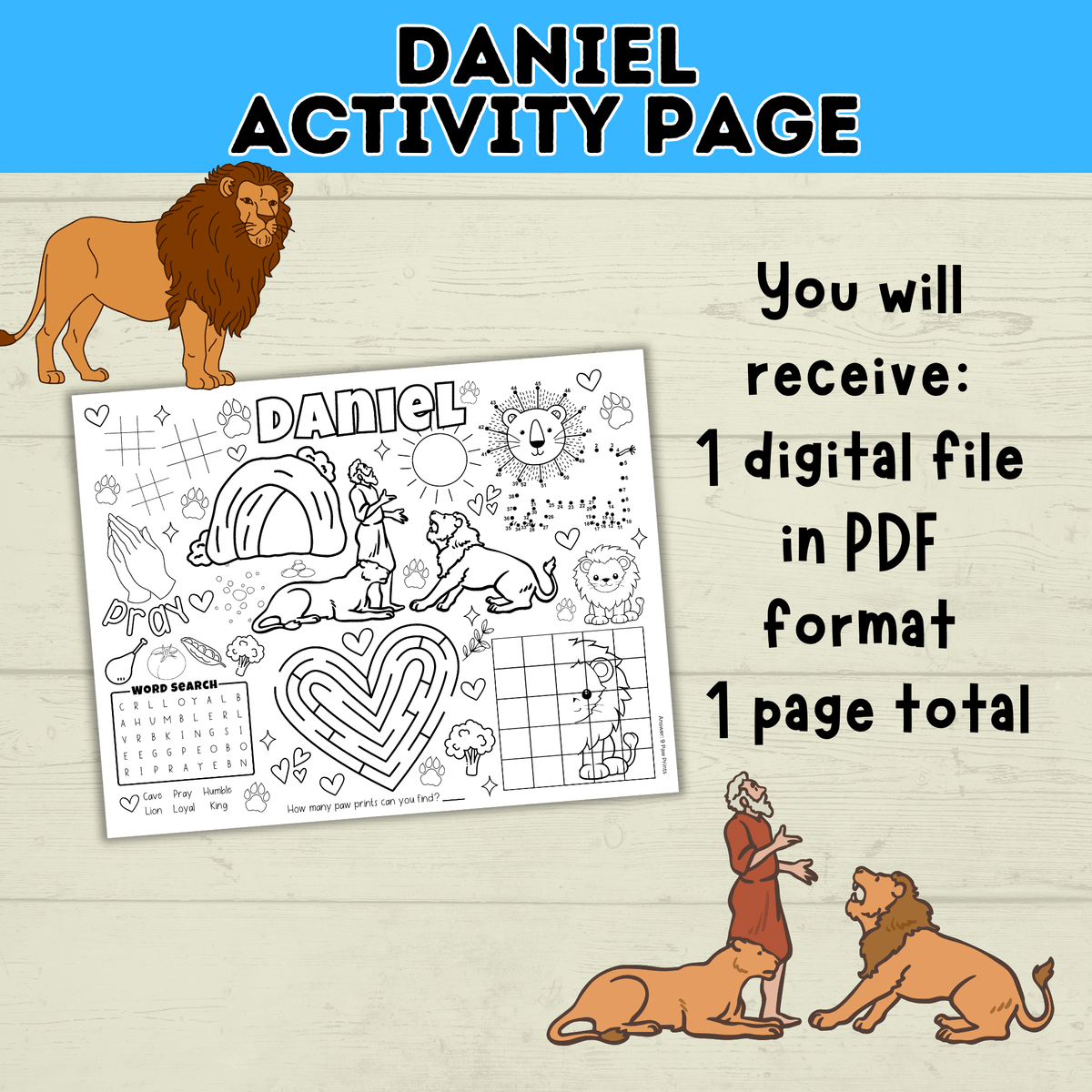 Daniel Activity Bible Activity Page | Activity Sheet | Daniel in the Lion's Den | Lion ...