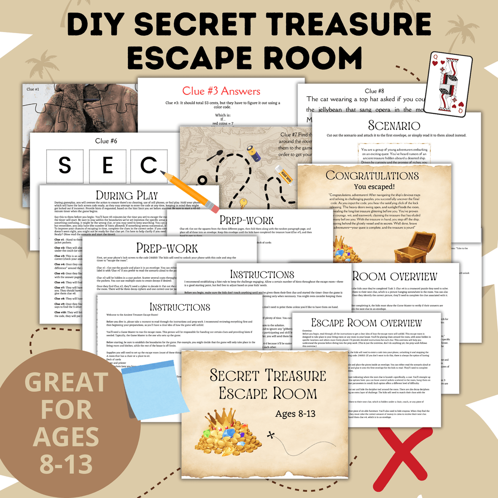 DIY Escape Room for Kids | Secret Treasure Escape Room | Home escape Room | Digital Escape Room | Kids Games | Party Games | Printable