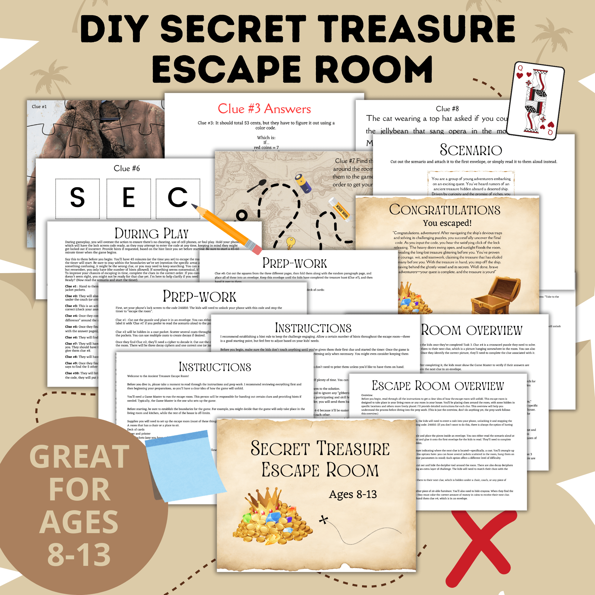 DIY Escape Room for Kids | Secret Treasure Escape Room | Home escape Room | Digital Escape Room | Kids Games | Party Games | Printable