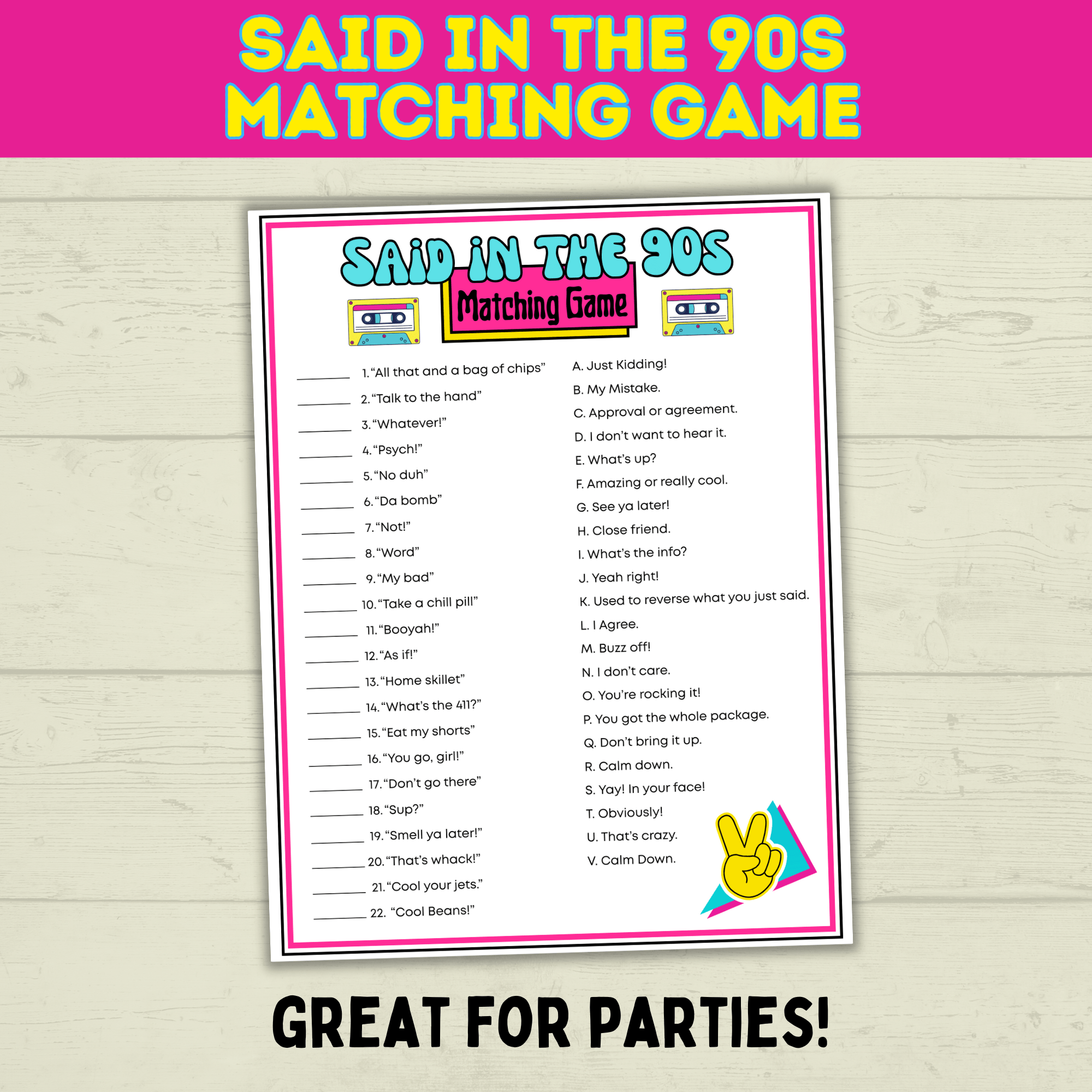 90s Games | 90s Birthday Games | 90s | 90s Party Games | Printable Games | Retro Party Games | 1990s Party Games | 90s Trivia | Throwback