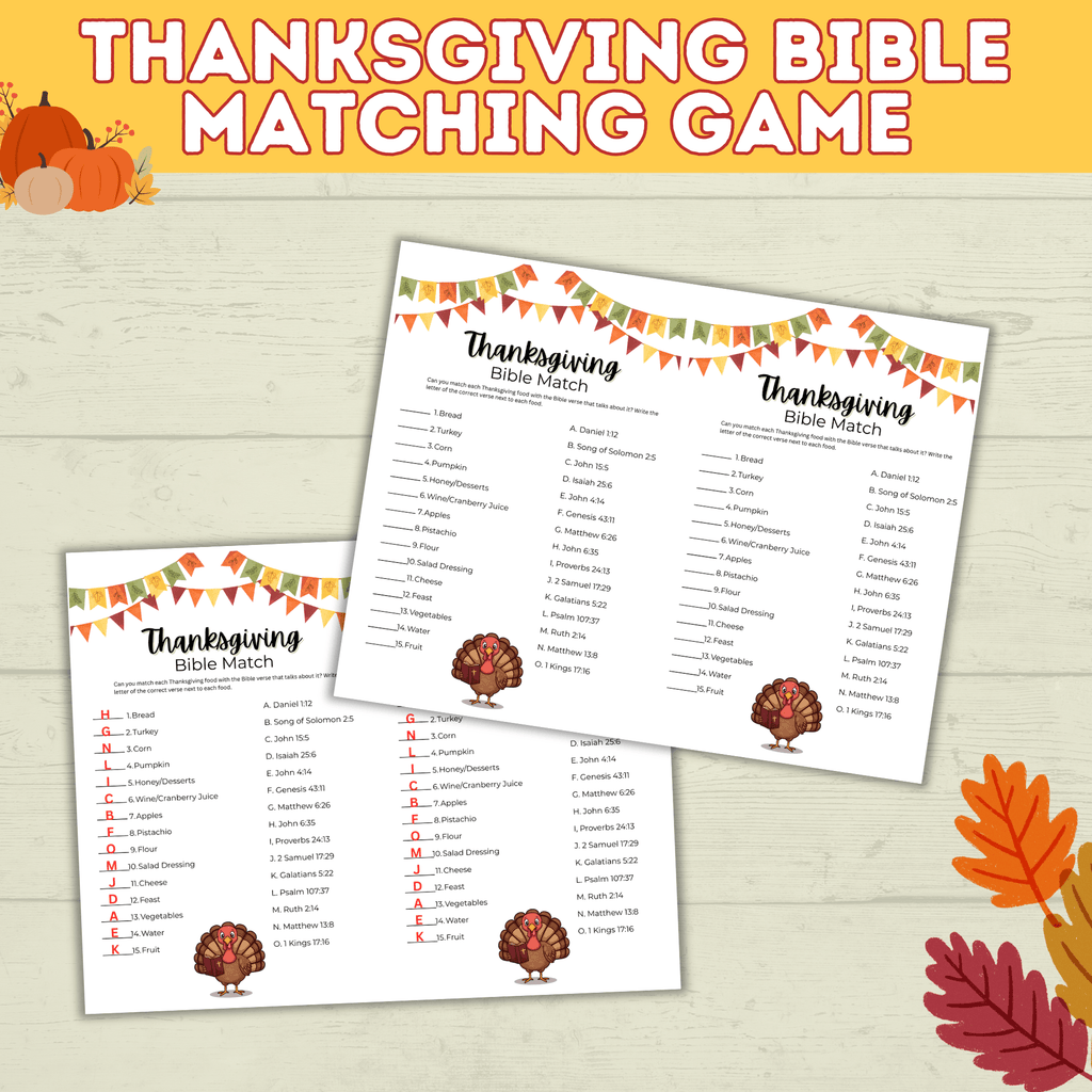 Thanksgiving Bible Match Game Printable for Kids and Adults | Digital Download in 2 Sizes | PDF Bible Game | Thanksgiving Printables