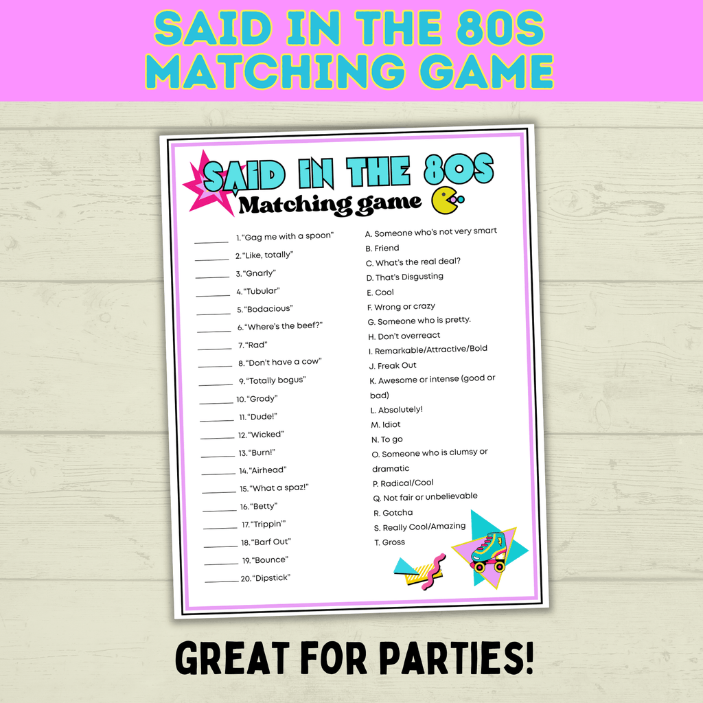80s Games | 80s Party Games | Retro Games | 80s Birthday Party Game | 80s | Games | 80s Trivia | Printable Games | Vintage Games