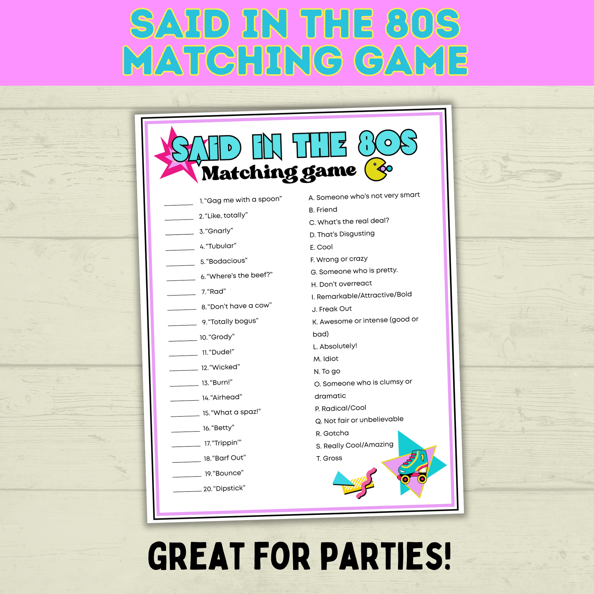 80s Games | 80s Party Games | Retro Games | 80s Birthday Party Game | 80s | Games | 80s Trivia | Printable Games | Vintage Games