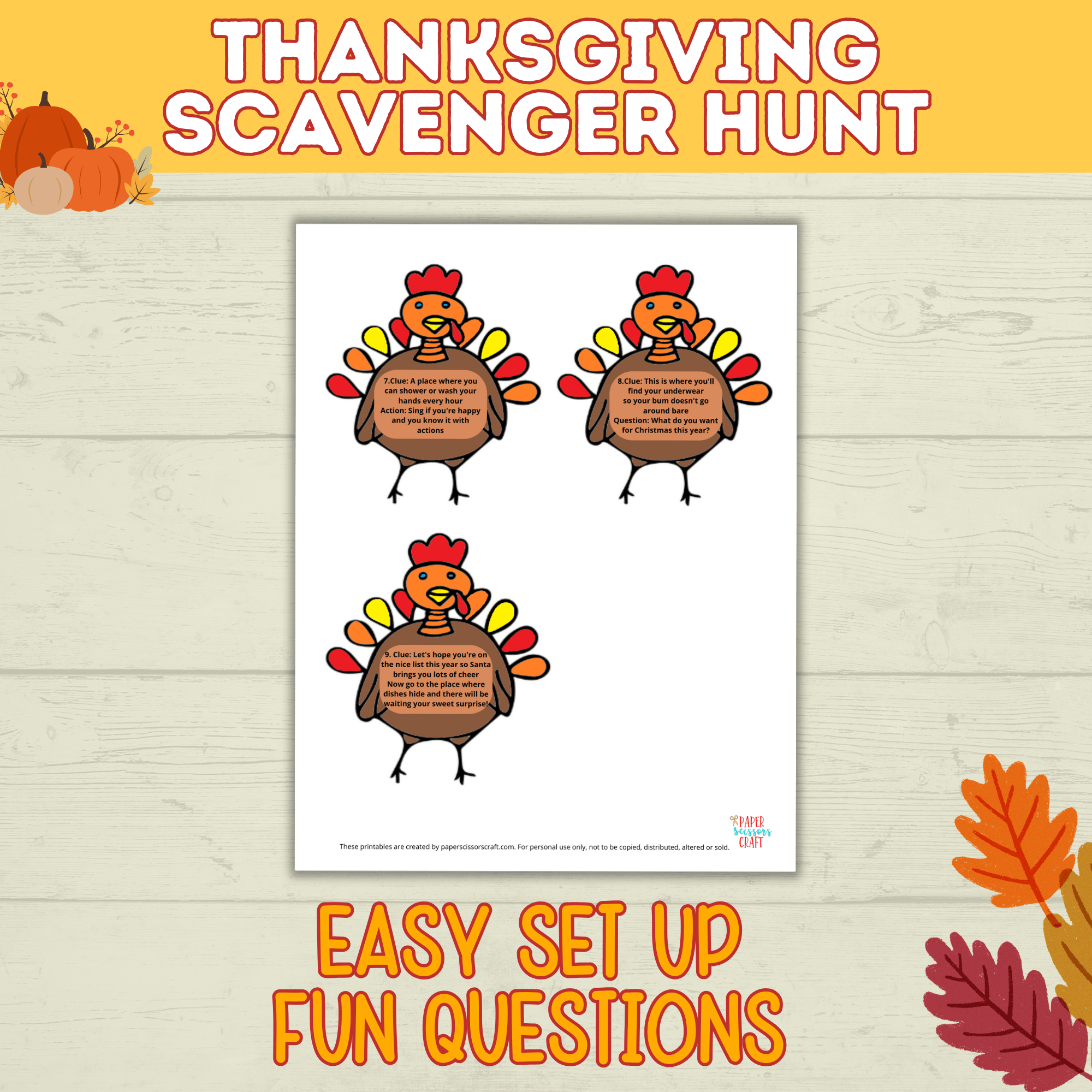 Thanksgiving Scavenger Hunt | Turkey Scavenger Hunt | Kids Thanksgiving Activities | Kids Games | Thanksgiving Games | Digital Download