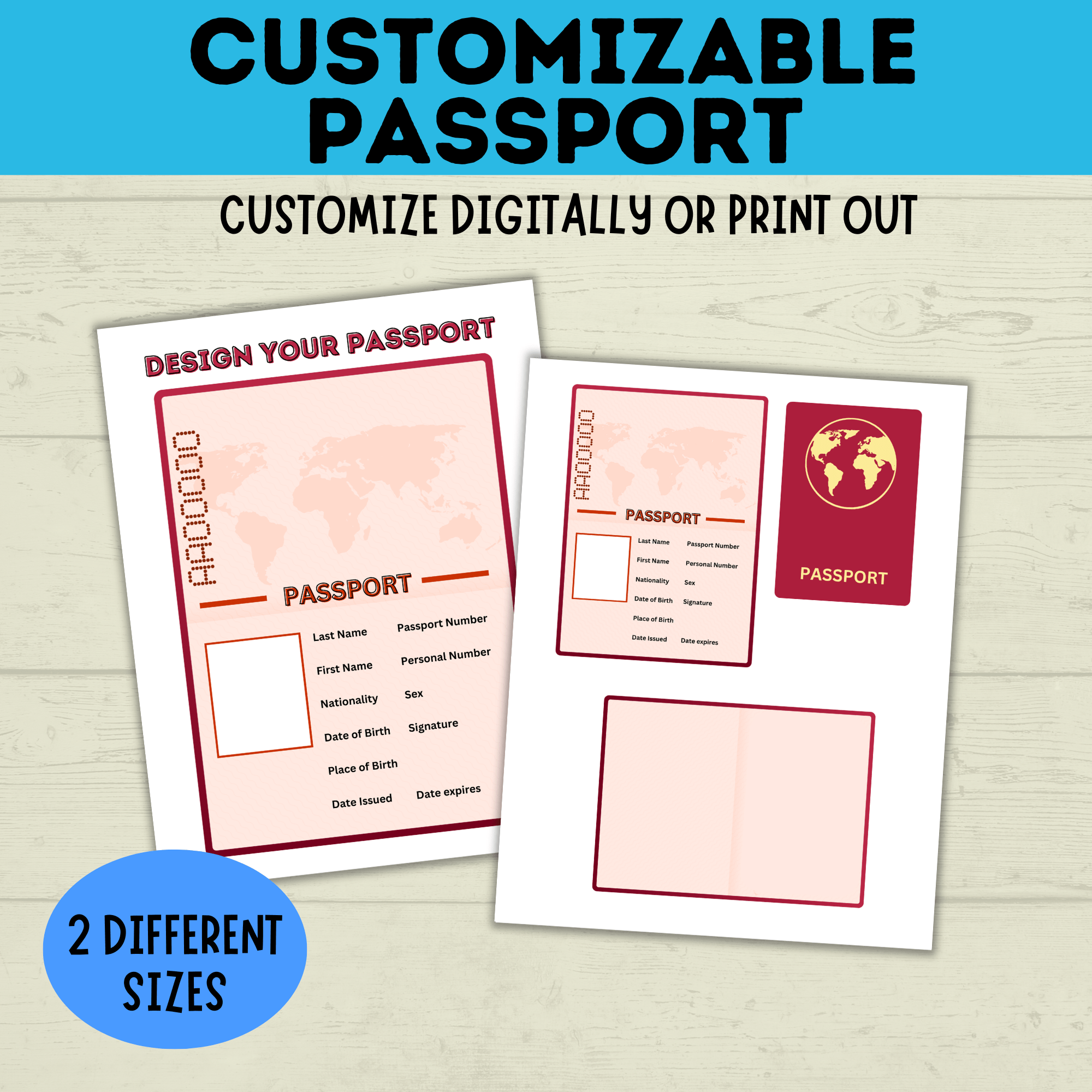 Customizable Passport | Design Your Own Passport | Passport Craft | Kids Crafts | Craft Template | Travel Craft | Passport Book | Kids