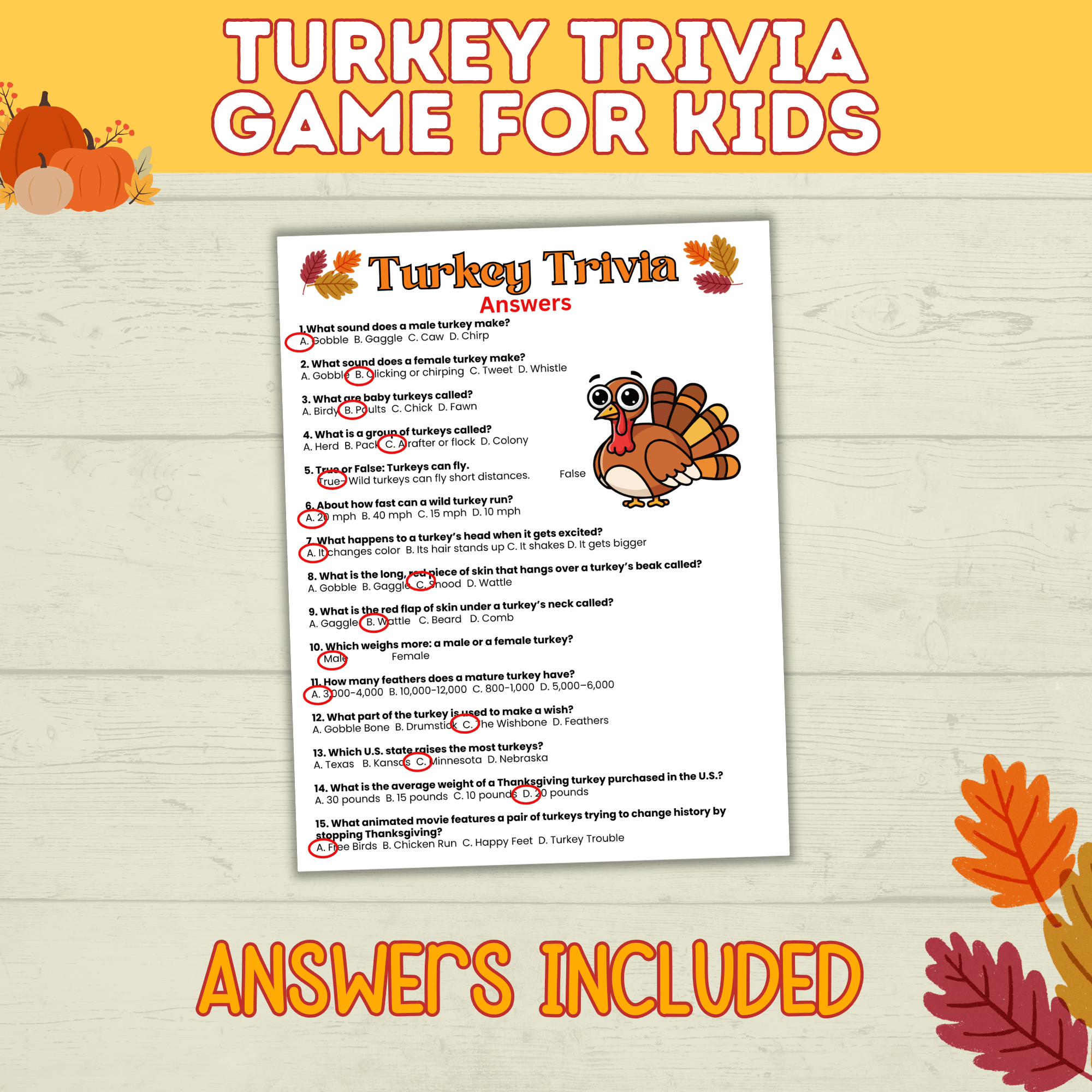 Turkey Trivia | Thanksgiving Trivia | Trivia for Kids | Digital Download | Thanksgiving Games | Thanksgiving Activities | Thanksgiving