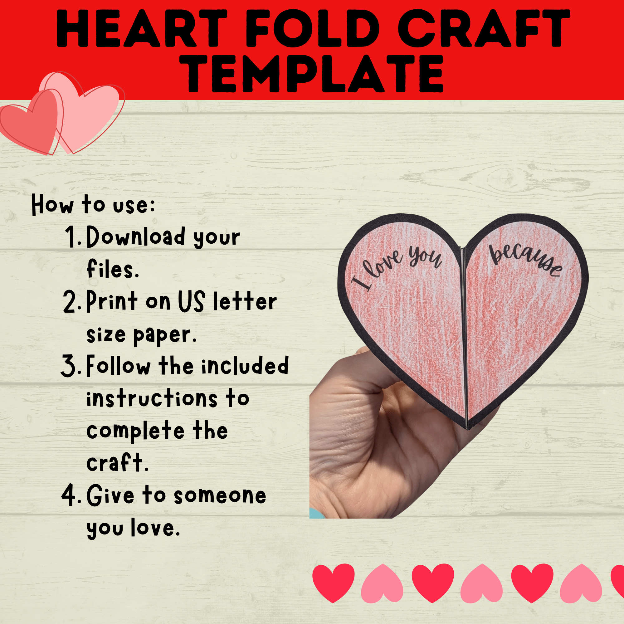 Heart Craft | Valentine's Day Craft | Folding Heart Craft | Kids Crafts | Party Crafts | Love Craft | I love you Craft for Kids | Printable
