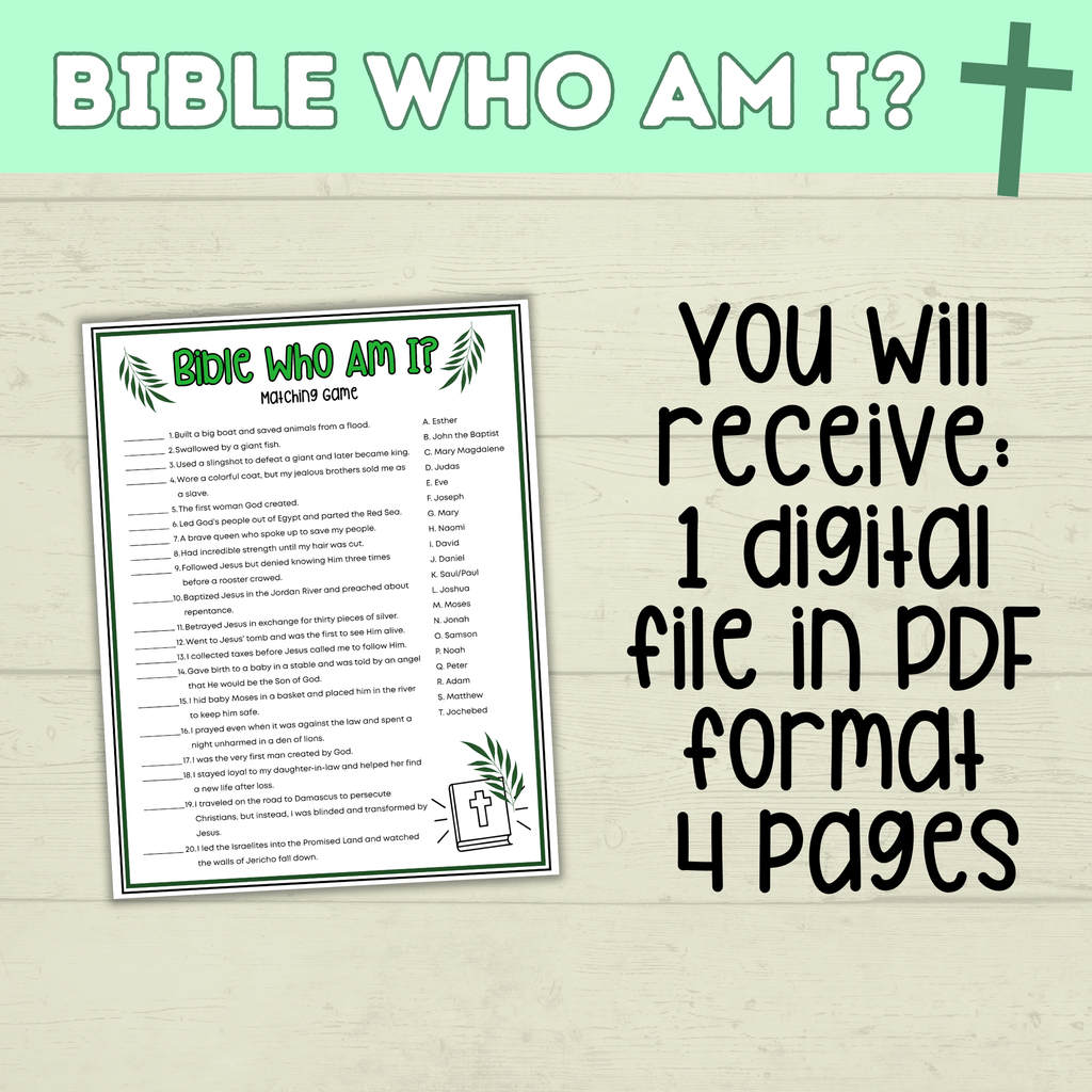 Bible Games | Bible Who Am I?  | Bible Trivia | Bible Activities | Kids Trivia | Sunday School | Christian Games | Digital Download