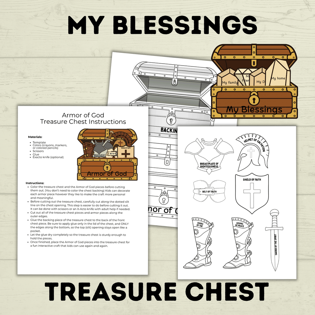 Count Your Blessings Treasure Chest, Sunday School Craft, Cut and Paste Craft, Thankful Craft for Kids