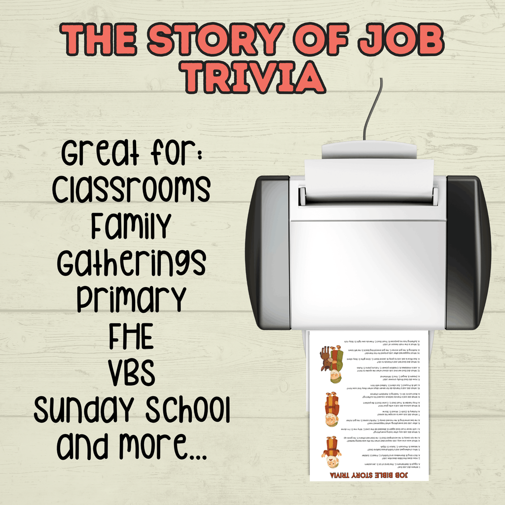 Job Trivia, Job Bible Story Trivia, Kids Trivia, Sunday School Activity, Bible Christian Game