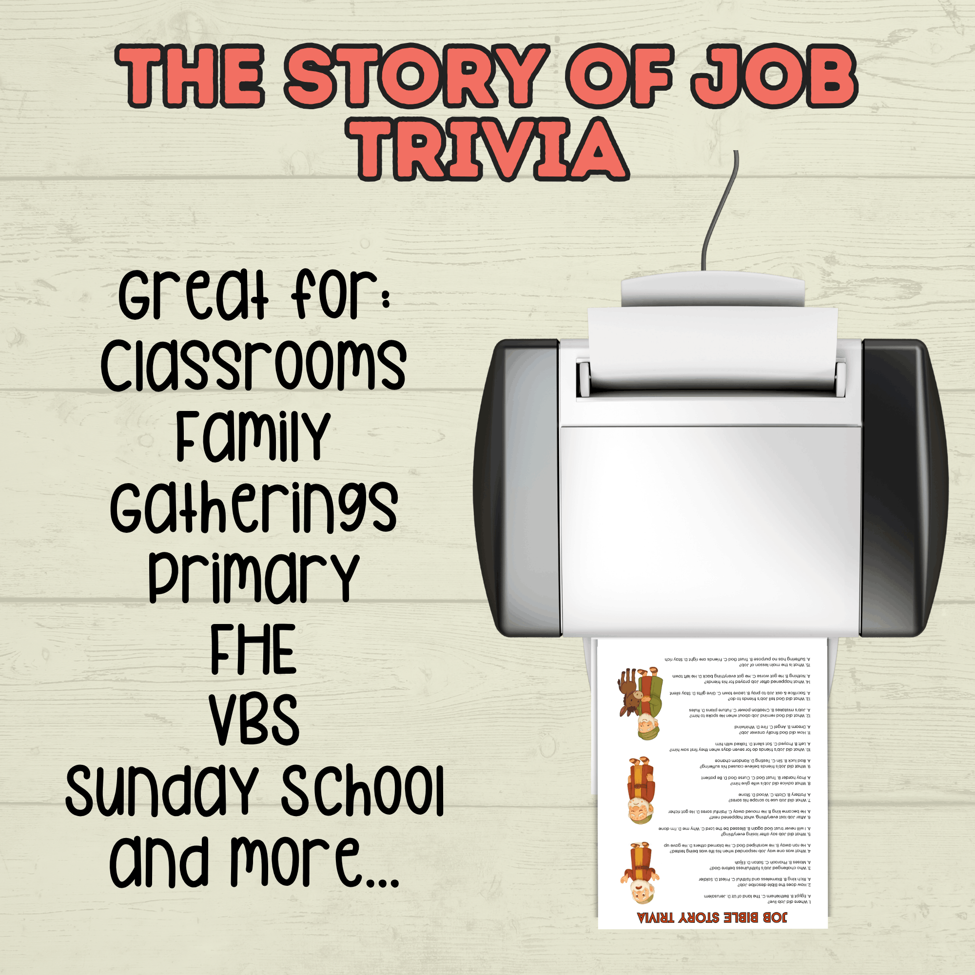 Job Trivia, Job Bible Story Trivia, Kids Trivia, Sunday School Activity, Bible Christian Game