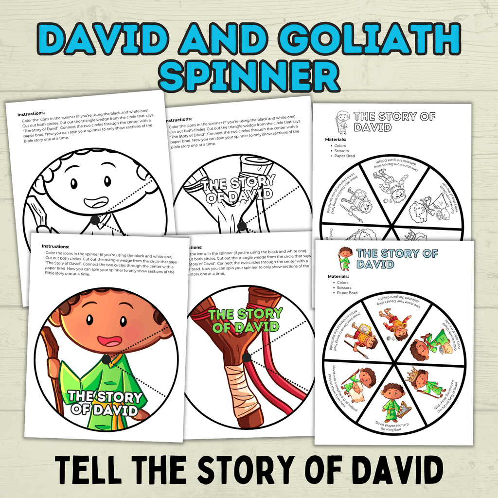 David and Goliath Spinner, David Craft, Christian Craft, Homeschool, Bible Craft, Bible Lesson, Cut and Paste Craft, Sunday School Craft
