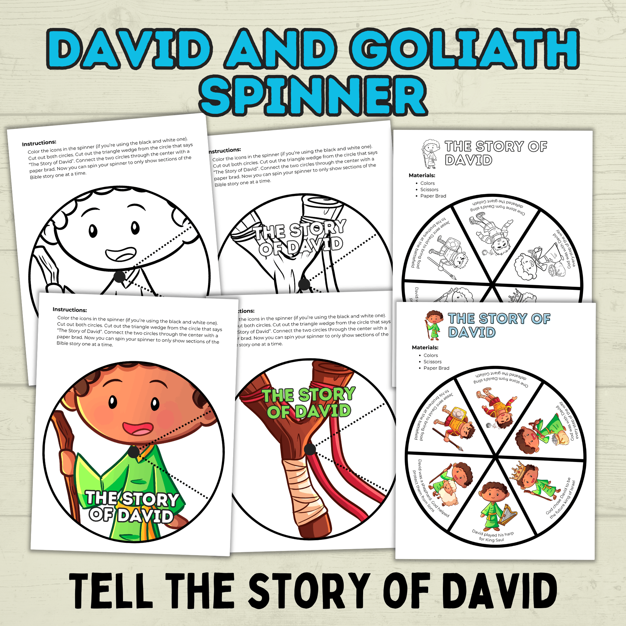 David and Goliath Spinner, David Craft, Christian Craft, Homeschool, Bible Craft, Bible Lesson, Cut and Paste Craft, Sunday School Craft