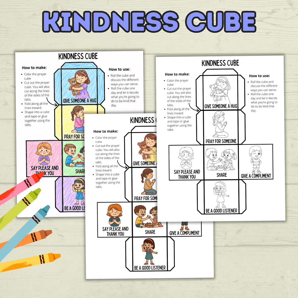 Kindness Cube Craft, Sunday School Craft, Kids Crafts, Kindness Craft, Christian Crafts, Bible Crafts, Homeschool, Lesson VBS, Cut and Paste