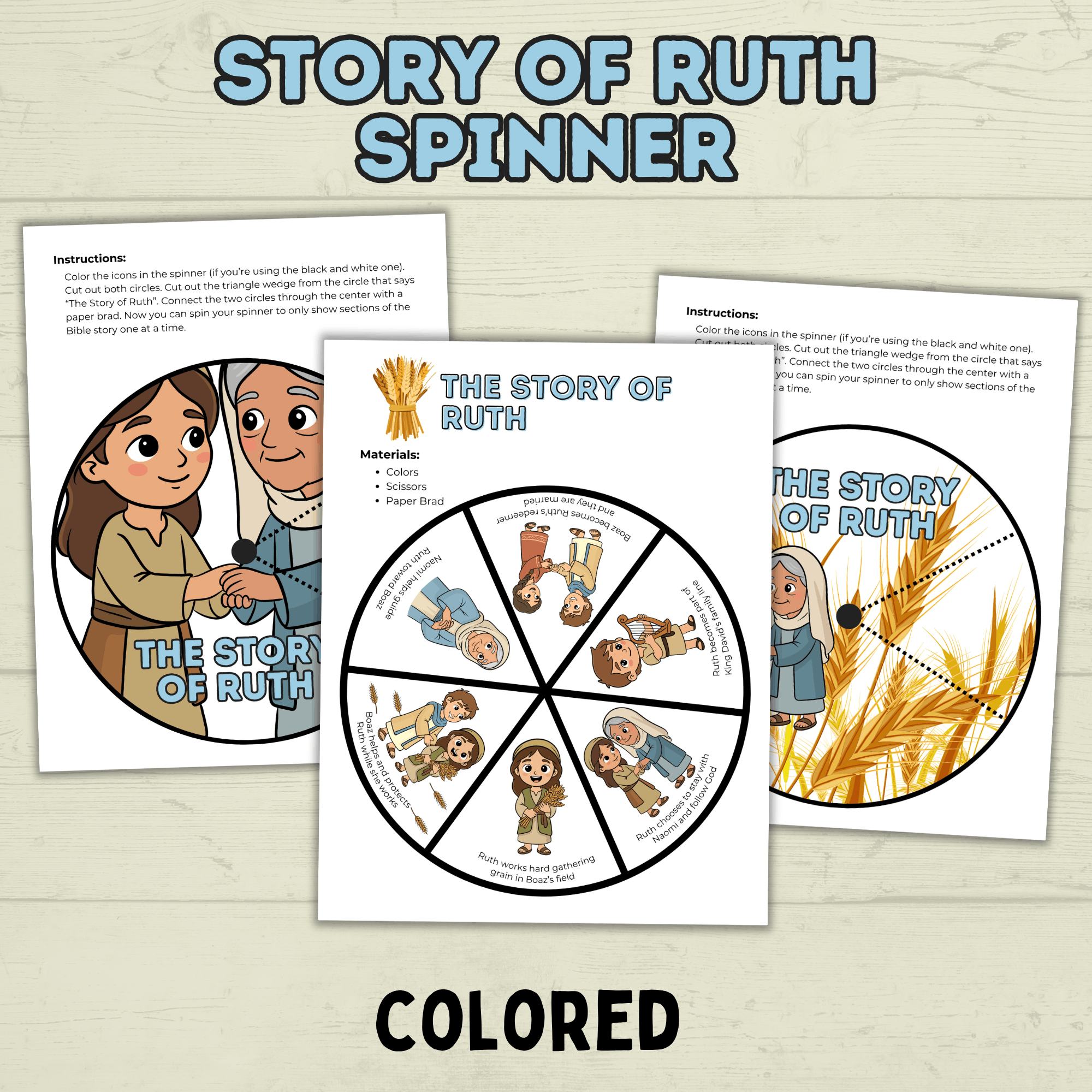 Ruth Bible Craft, Ruth Story Spinner Craft, Sunday School Craft, VBS, Bible
