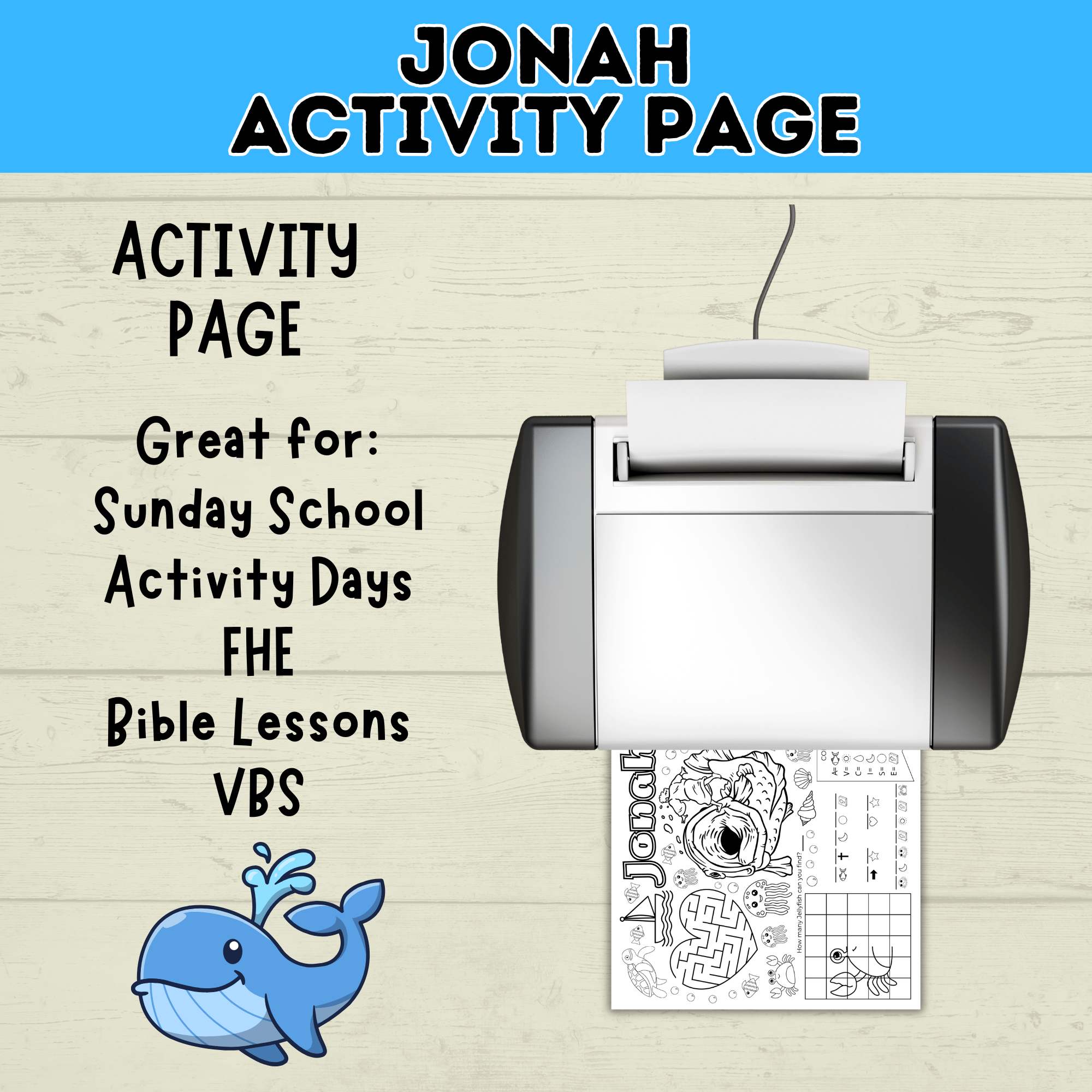 Jonah and The Whale Activity Page | Bible Activity Page | Kids Coloring Page | Sunday School Lesson | Kids Printables | Bible Story