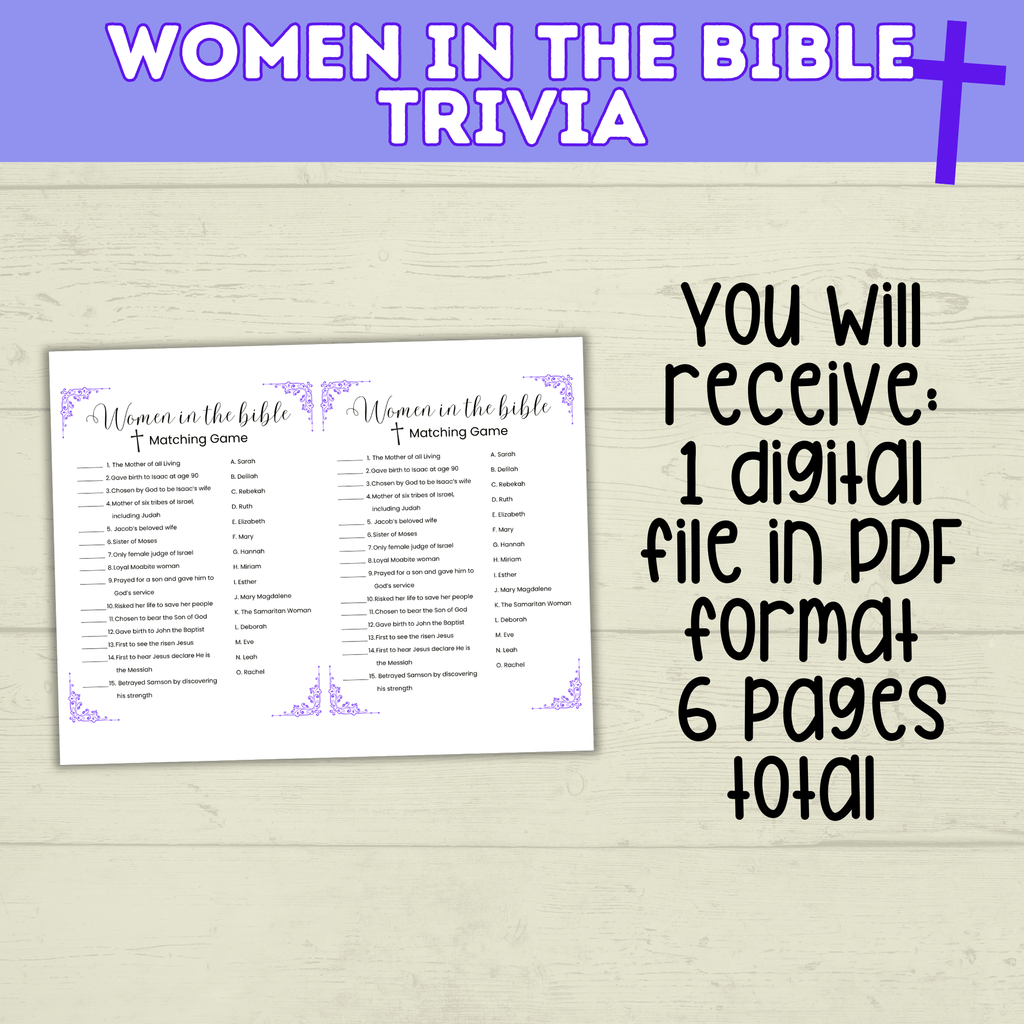 Women in the Bible Trivia Quiz | Bible Quiz | Bible Trivia | Trivia Questions | Trivia game | Church Games | Printable Games | Digital