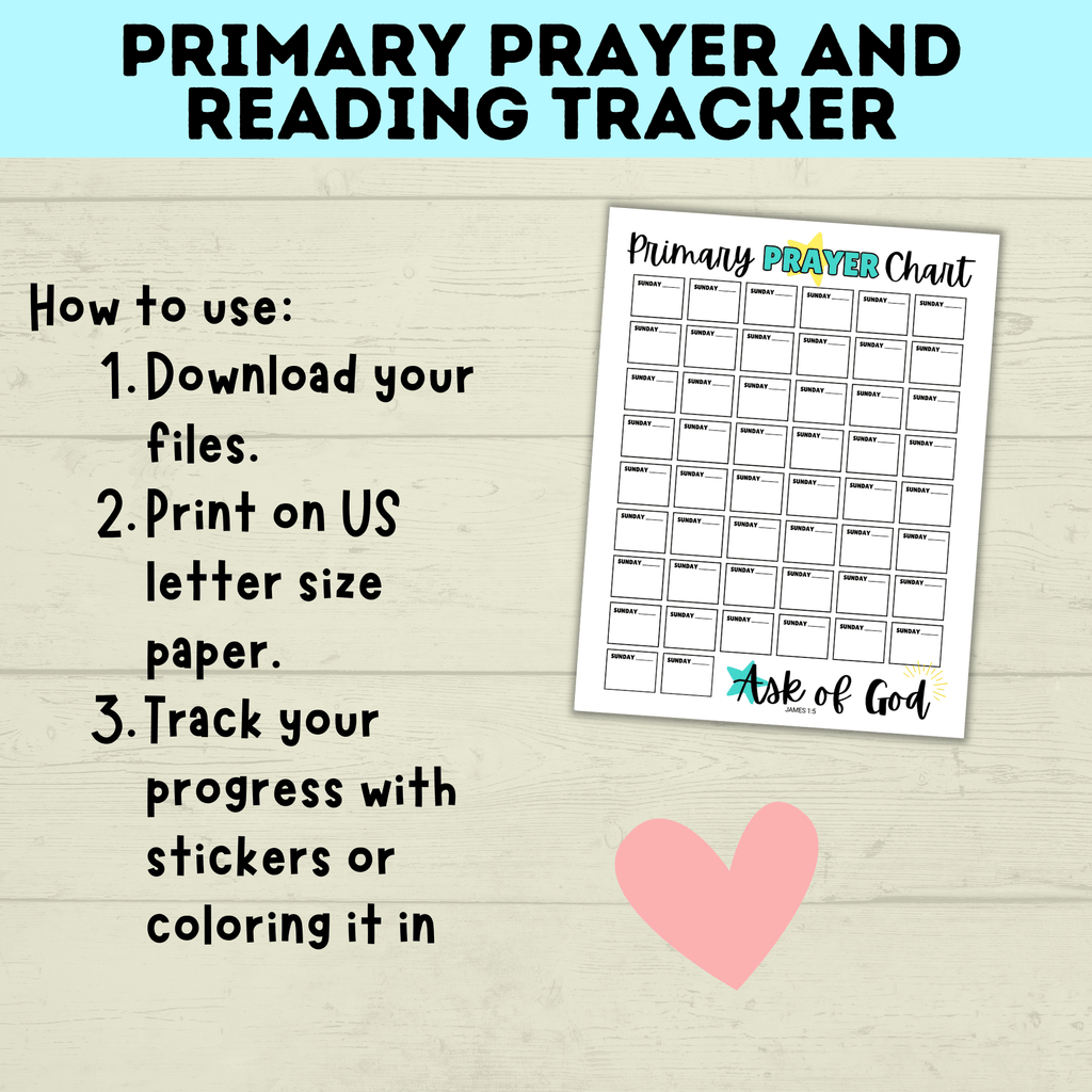 Primary Reading and Prayer Tracker | Prayer Tracker | Reading Tracker | Primary Printables | LDS Primary | Come Follow Me | Prayer Chart
