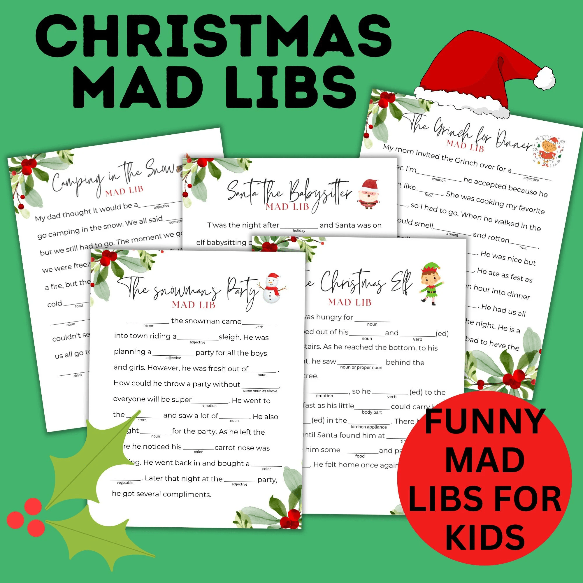 Christmas Classroom Party Printable Word Games for Kids, Group Activities, Family Reunion Holiday Game