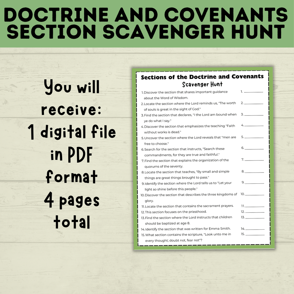 Doctrine and Covenants Scavenger Hunt | Sections of the Doctrine and Covenants Quiz | Come Follow Me | Kids Scavenger Hunt | Sunday School