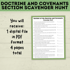 Doctrine and Covenants Scavenger Hunt | Sections of the Doctrine and Covenants Quiz | Come Follow Me | Kids Scavenger Hunt | Sunday School