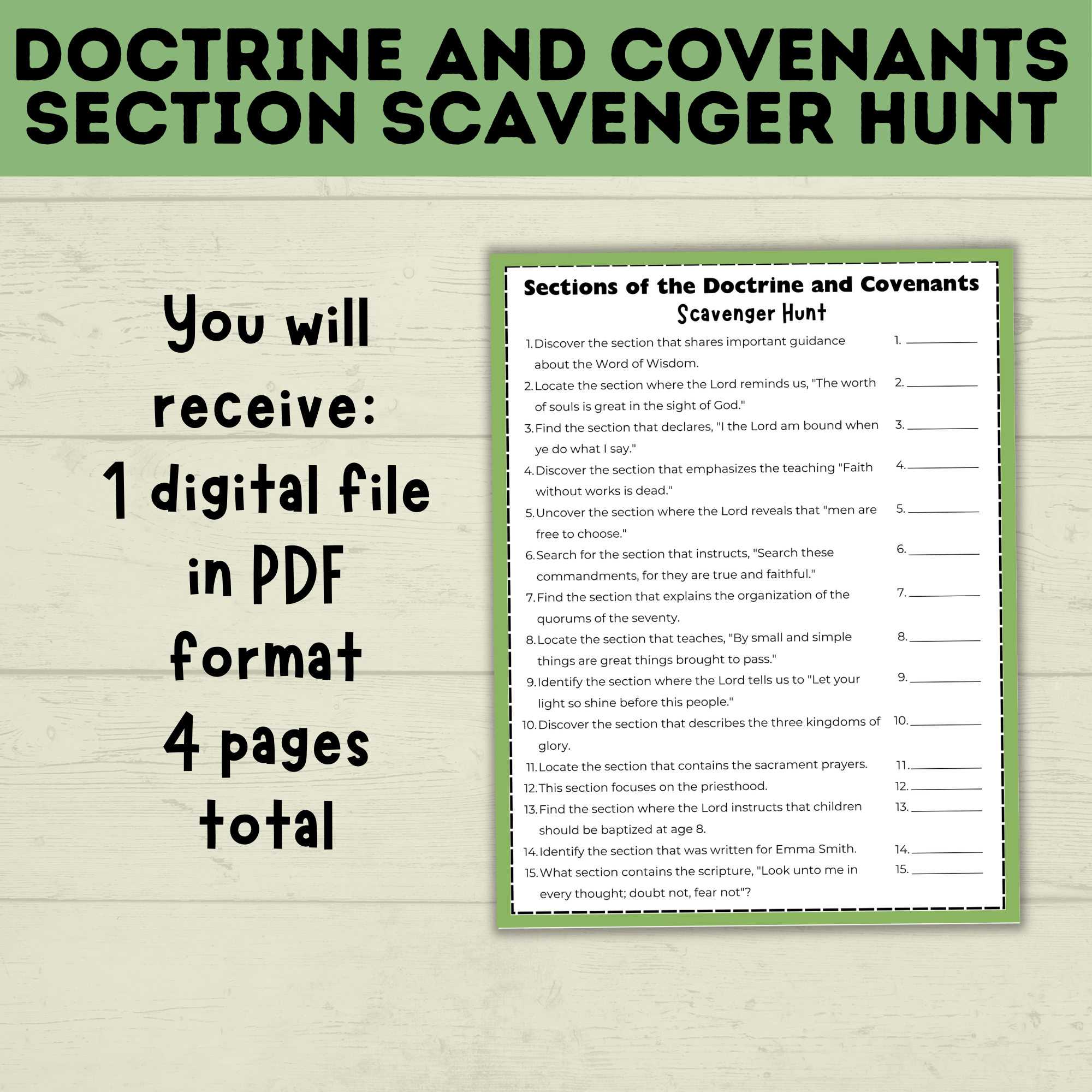 Doctrine and Covenants Scavenger Hunt | Sections of the Doctrine and Covenants Quiz | Come Follow Me | Kids Scavenger Hunt | Sunday School
