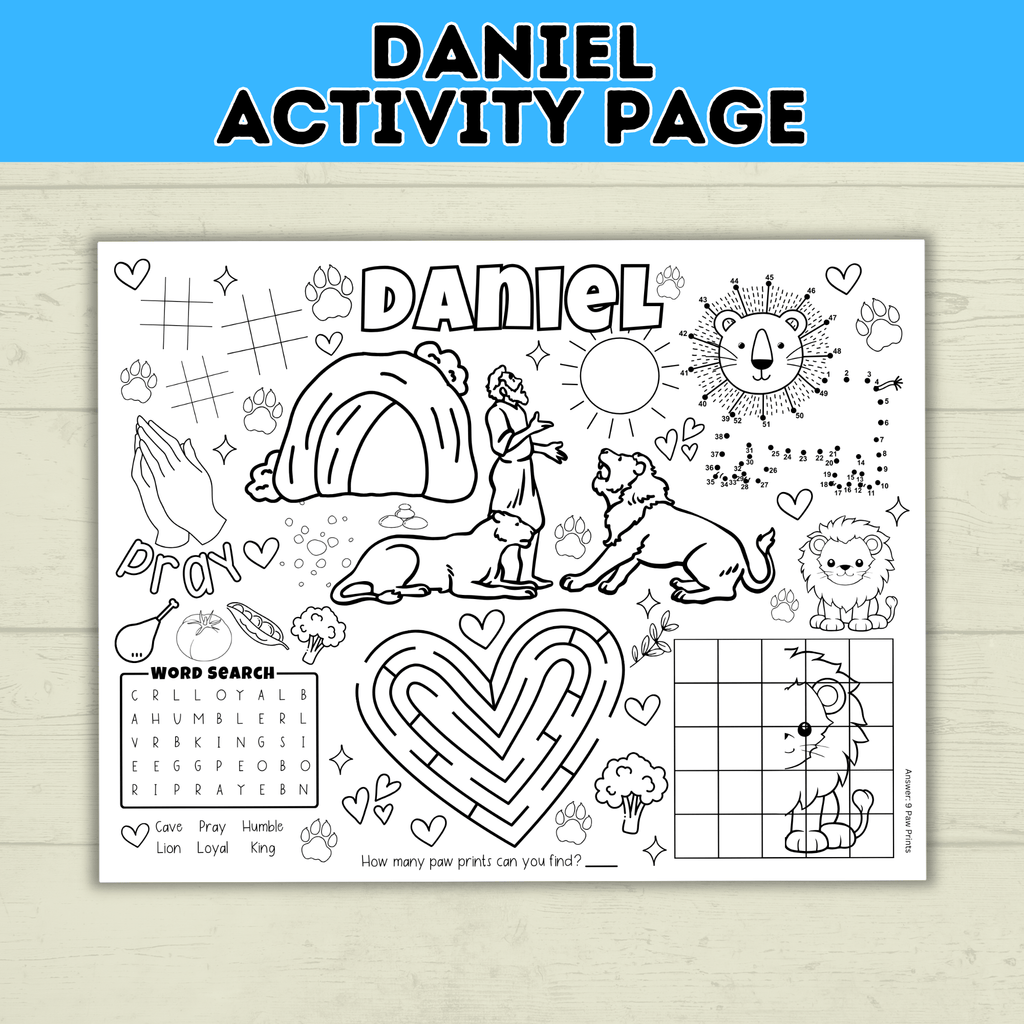 Bible Activity Page | Activity Sheet | Daniel in the Lion's Den | Lion | Homeschool | Christian Game | Kids Bible Printable | PDF