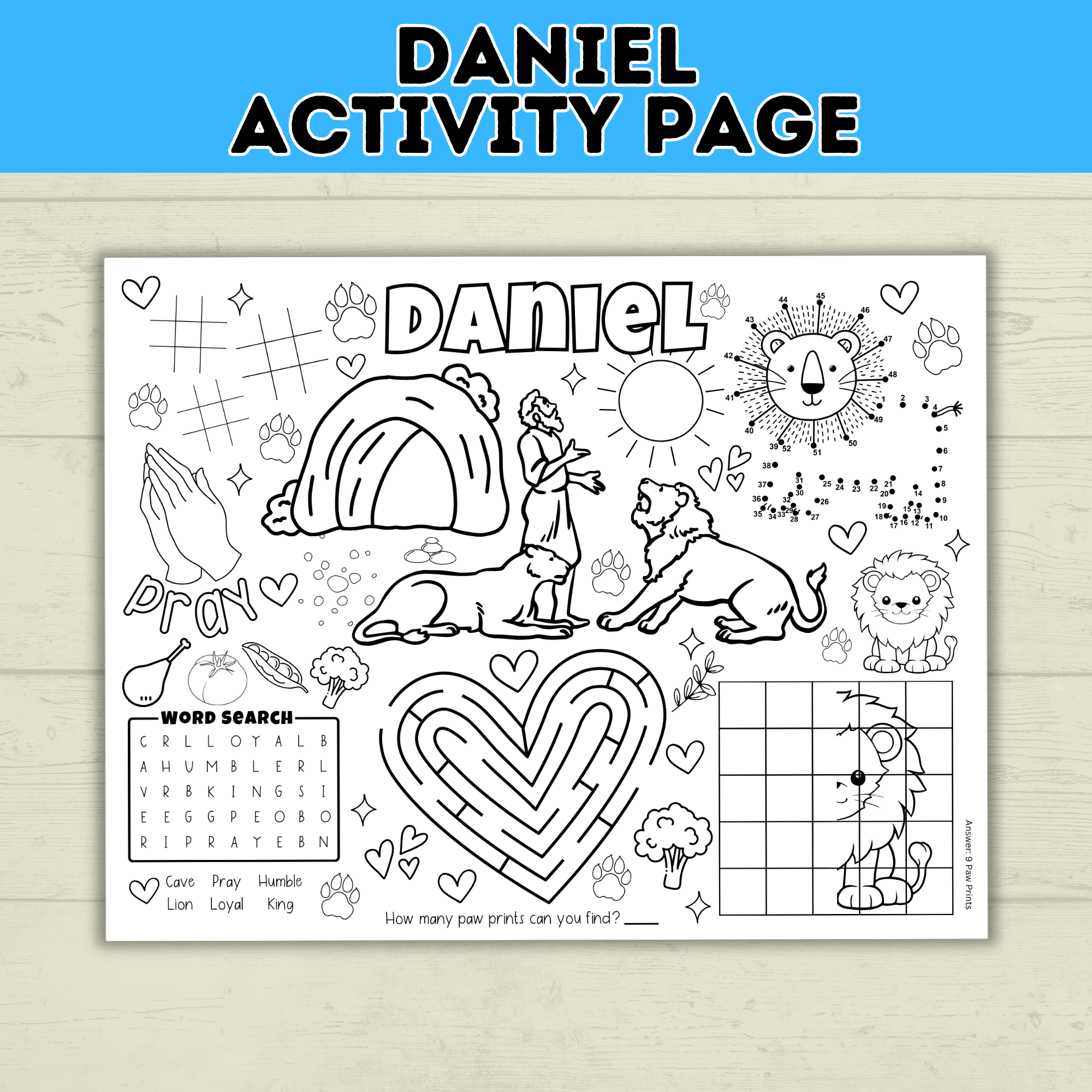 Bible Activity Page | Activity Sheet | Daniel in the Lion's Den | Lion | Homeschool | Christian Game | Kids Bible Printable | PDF