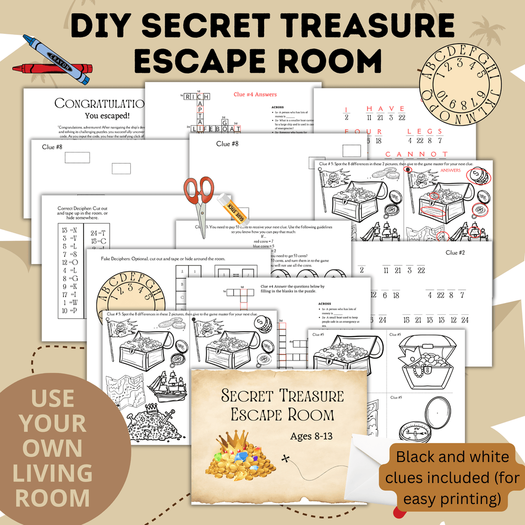 DIY Escape Room for Kids | Secret Treasure Escape Room | Home escape Room | Digital Escape Room | Kids Games | Party Games | Printable