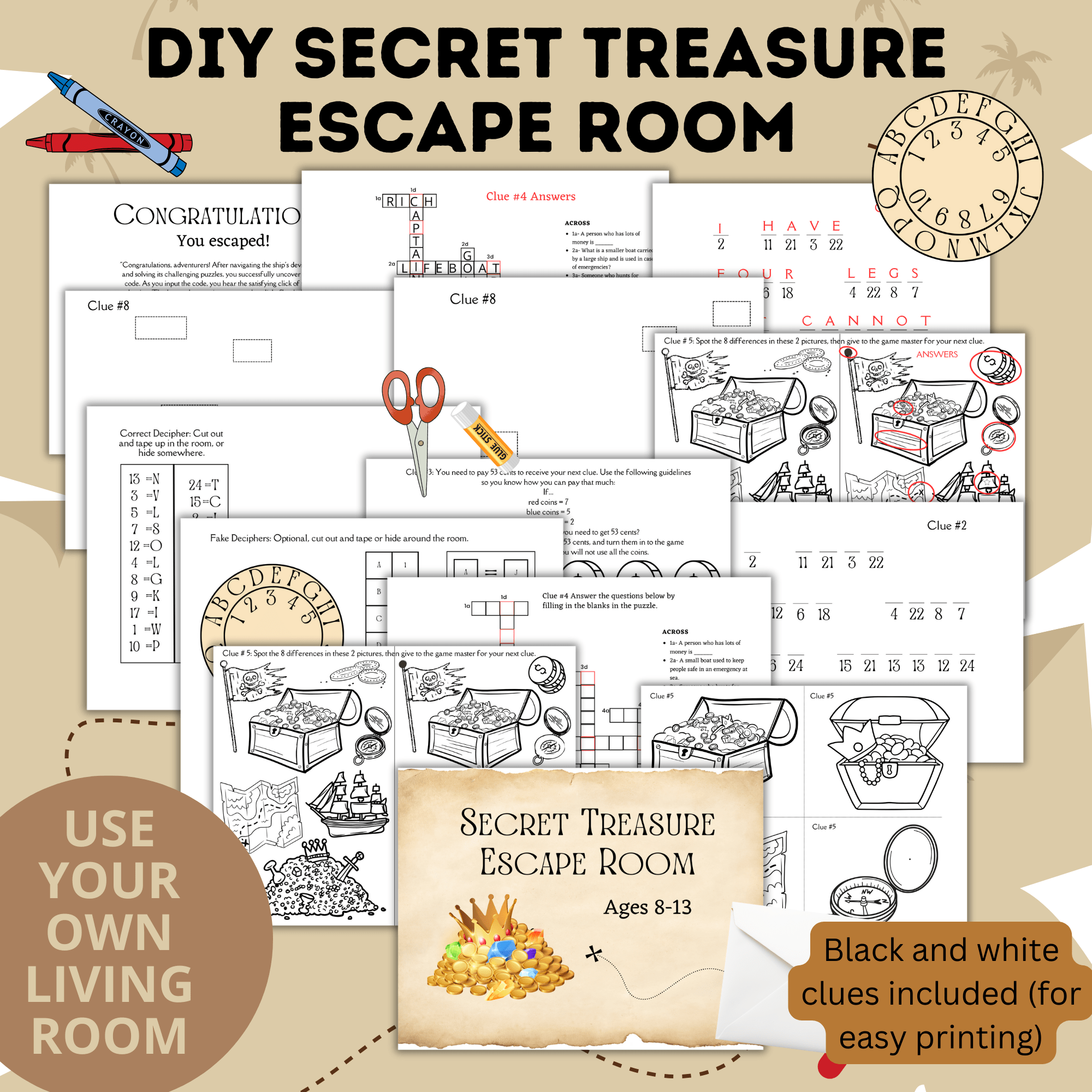 DIY Escape Room for Kids | Secret Treasure Escape Room | Home escape Room | Digital Escape Room | Kids Games | Party Games | Printable