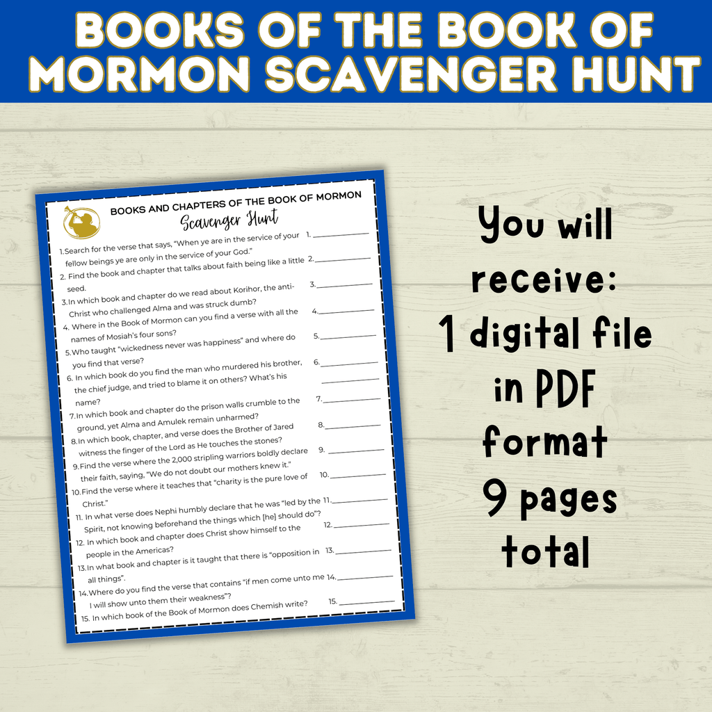 Book of Mormon Games | Book of Mormon Scavenger Hunt | BOM | Book of Mormon Kids Printable | Youth | LDS Printable | LDS Game | Church