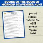 Book of Mormon Games | Book of Mormon Scavenger Hunt | BOM | Book of Mormon Kids Printable | Youth | LDS Printable | LDS Game | Church