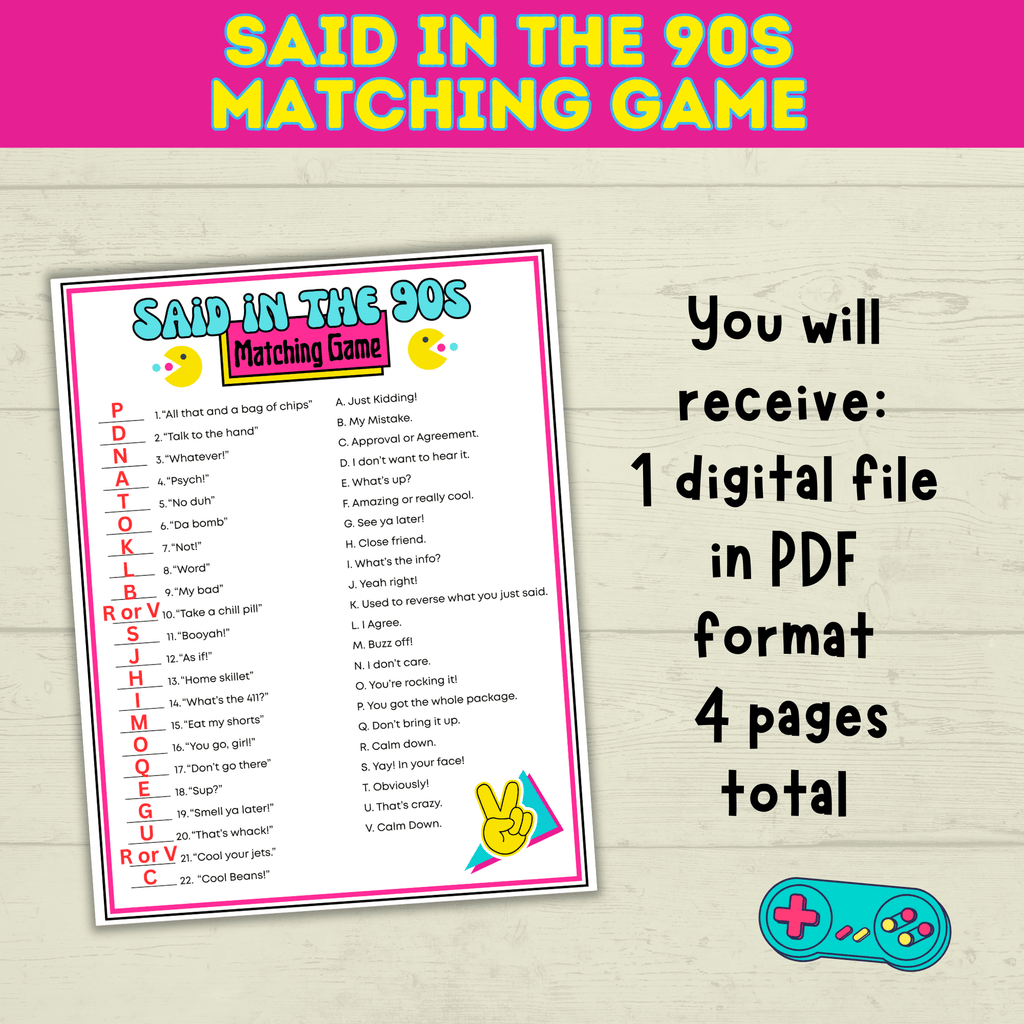 90s Games | 90s Birthday Games | 90s | 90s Party Games | Printable Games | Retro Party Games | 1990s Party Games | 90s Trivia | Throwback