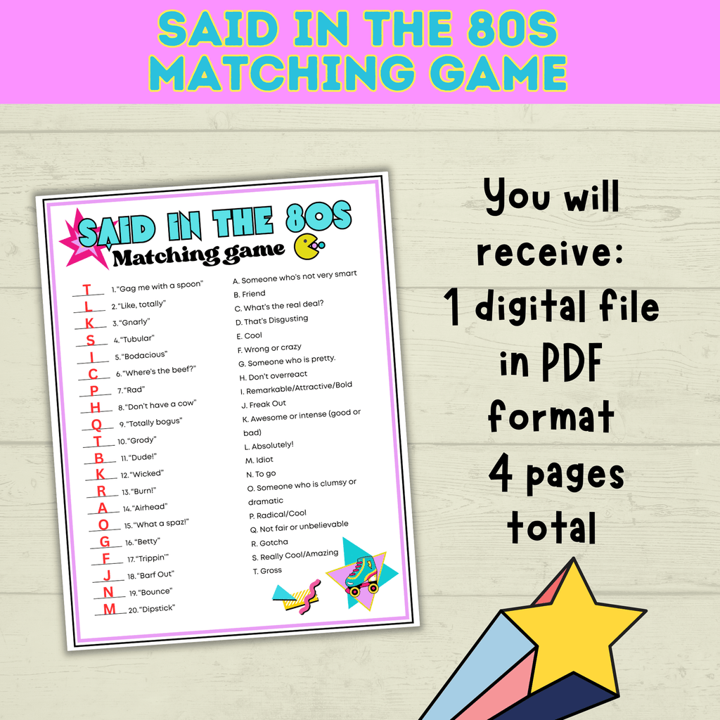 80s Games | 80s Party Games | Retro Games | 80s Birthday Party Game | 80s | Games | 80s Trivia | Printable Games | Vintage Games