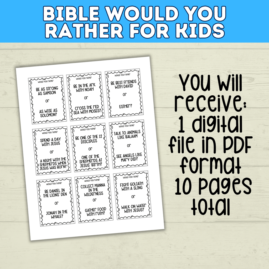 Bible Games for Kids | Would You Rather Bible Edition for Kids | Church Games | Digital Download | Bible Trivia | Sunday School Games