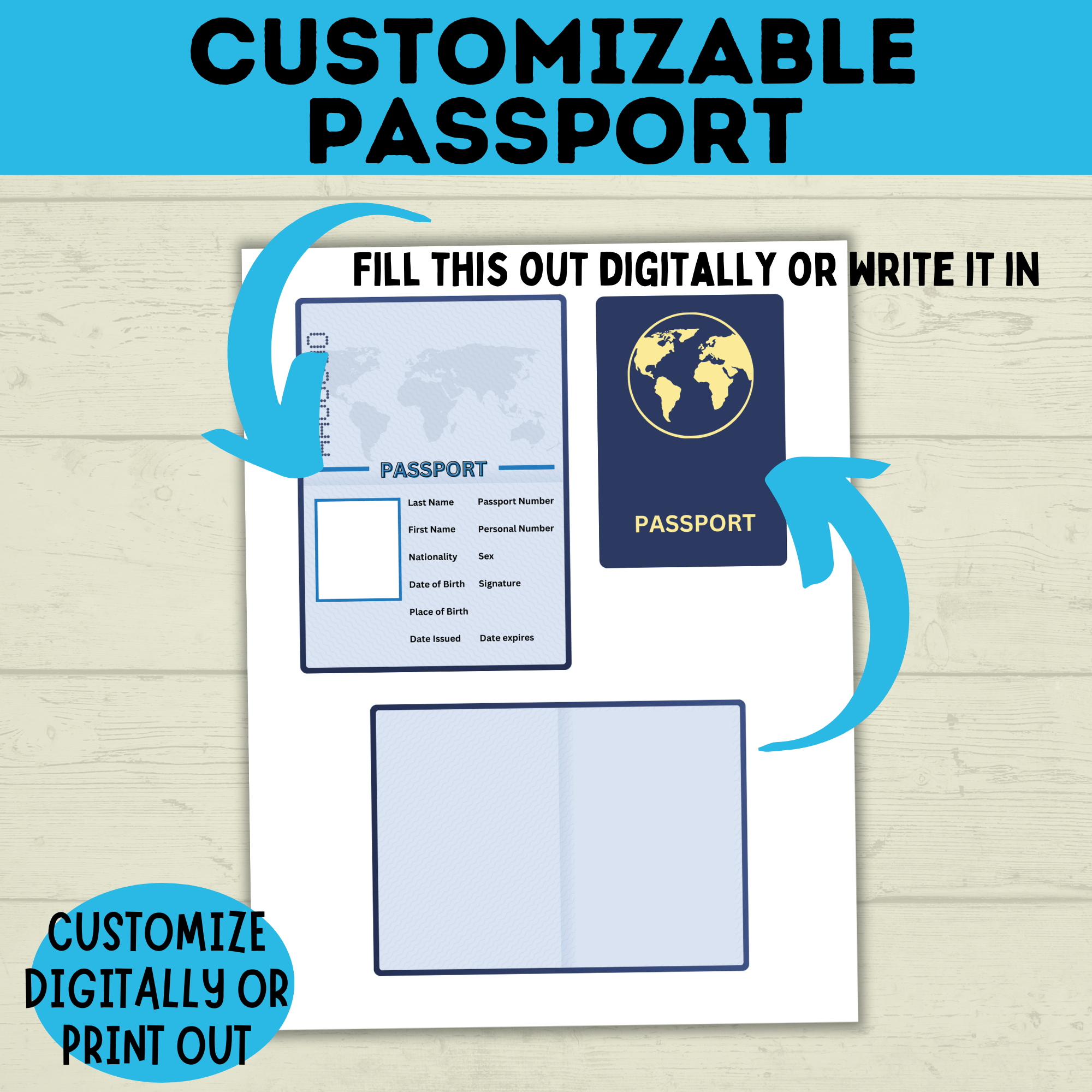 Customizable Passport | Design Your Own Passport | Passport Craft | Kids Crafts | Craft Template | Travel Craft | Passport Book | Kids