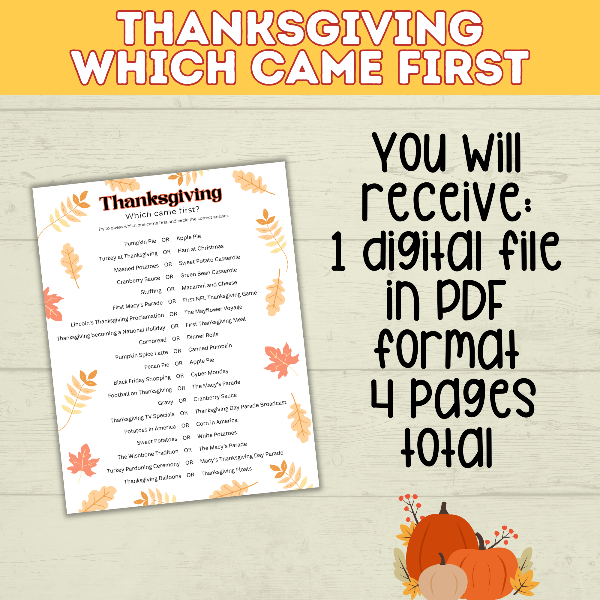 Thanksgiving Kids Game | Thanksgiving Party Game | Kids Digital Download | Kids Game | PDF download | Thanksgiving Activity | Family Game