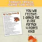 Turkey Trivia | Thanksgiving Trivia | Trivia for Kids | Digital Download | Thanksgiving Games | Thanksgiving Activities | Thanksgiving