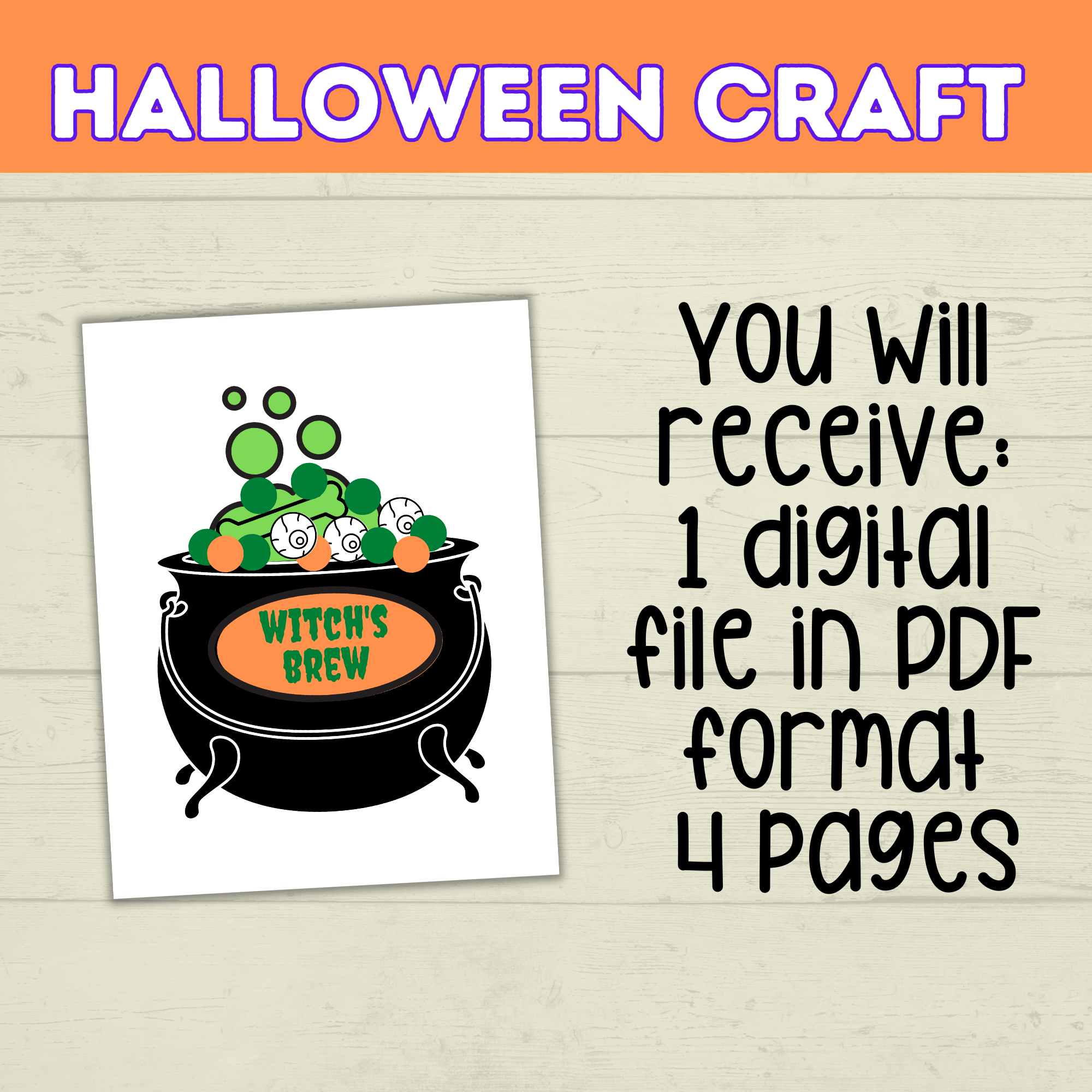 Kids Halloween Craft | Witch's Brew Caldron Craft | Halloween Craft Kit | Halloween Party | Halloween Printable | Digital Download