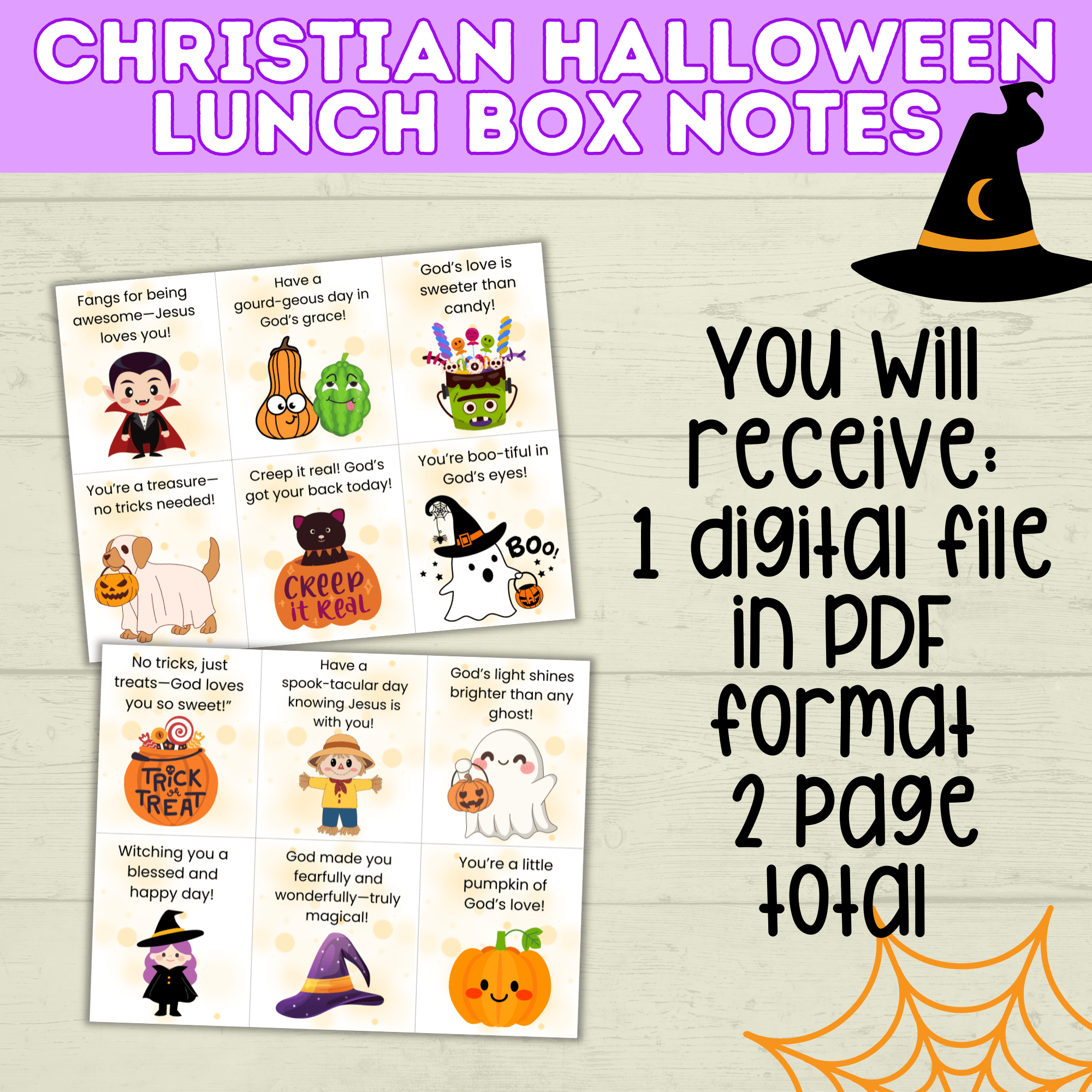 Christian Halloween Tags & Lunch Box Notes – Scripture Encouragement Cards for Kids | PDF digital download | Halloween Bible Notes