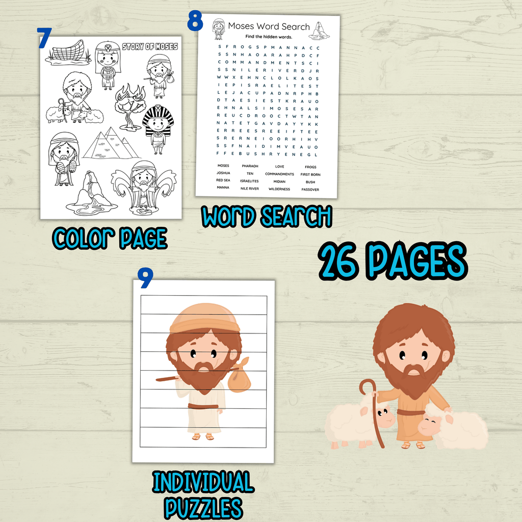 Moses Coloring Pages, Moses Activity Pack, Sunday School Activity, Bible Lesson, Old Testament, Genesis, Christian Craft, Moses and Exodus
