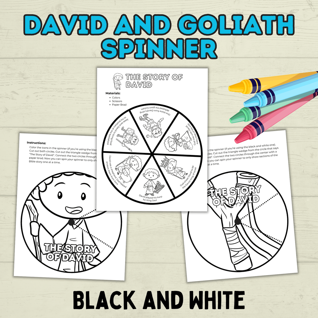 David and Goliath Spinner, David Craft, Christian Craft, Homeschool, Bible Craft, Bible Lesson, Cut and Paste Craft, Sunday School Craft