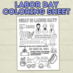Labor Day Activity Page & Fact Sheet, Holiday Sheet, Coloring Page for Kids, Educational, Classroom, Homeschool, Worksheet, PDF