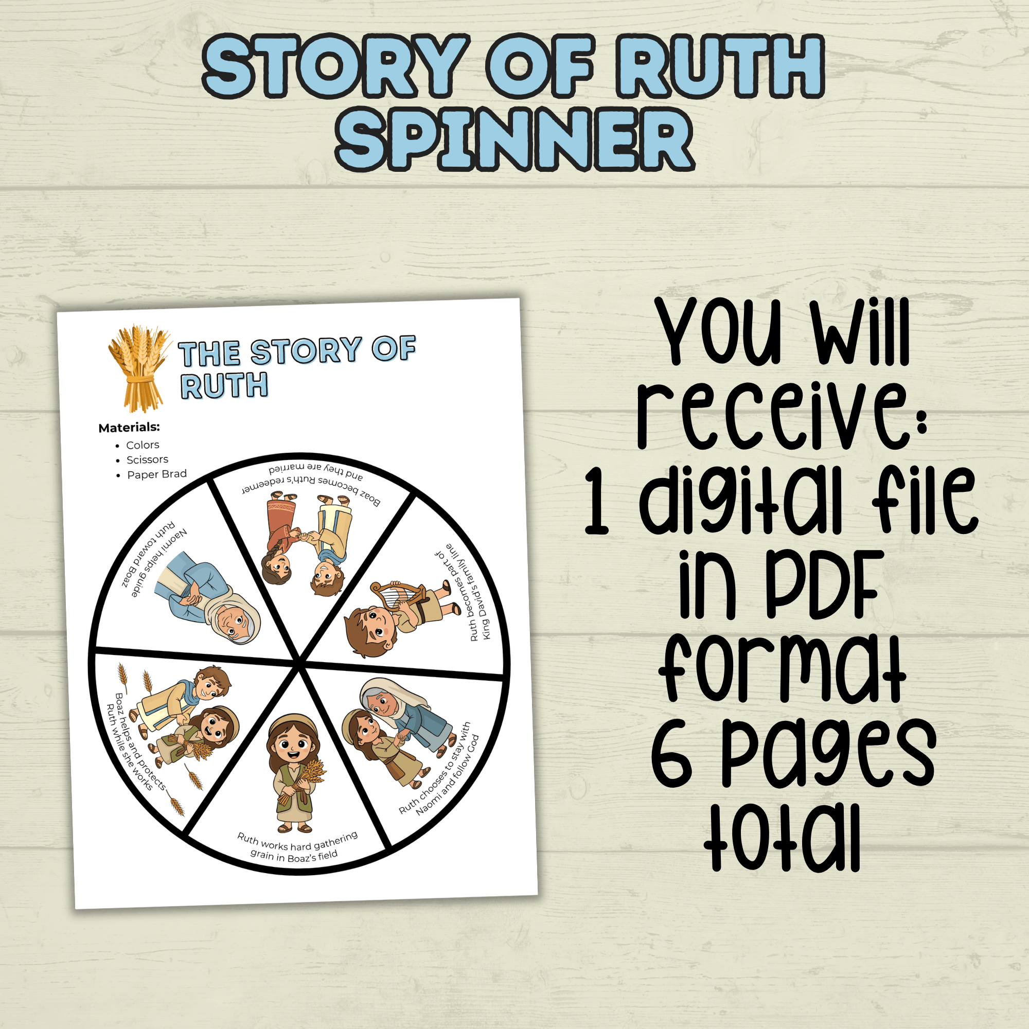 Ruth Bible Craft, Ruth Story Spinner Craft, Sunday School Craft, VBS, Bible