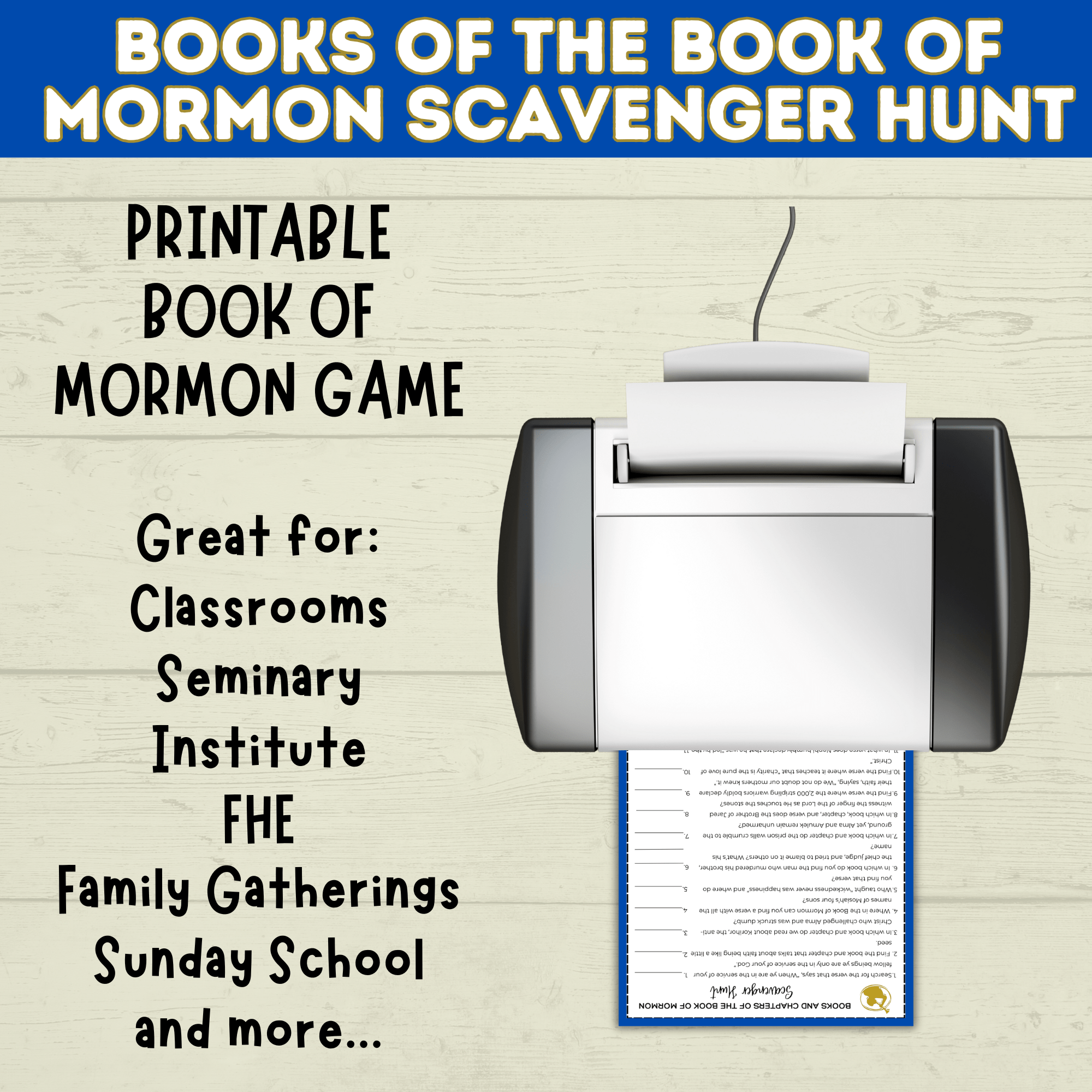 Book of Mormon Games | Book of Mormon Scavenger Hunt | BOM | Book of Mormon Kids Printable | Youth | LDS Printable | LDS Game | Church