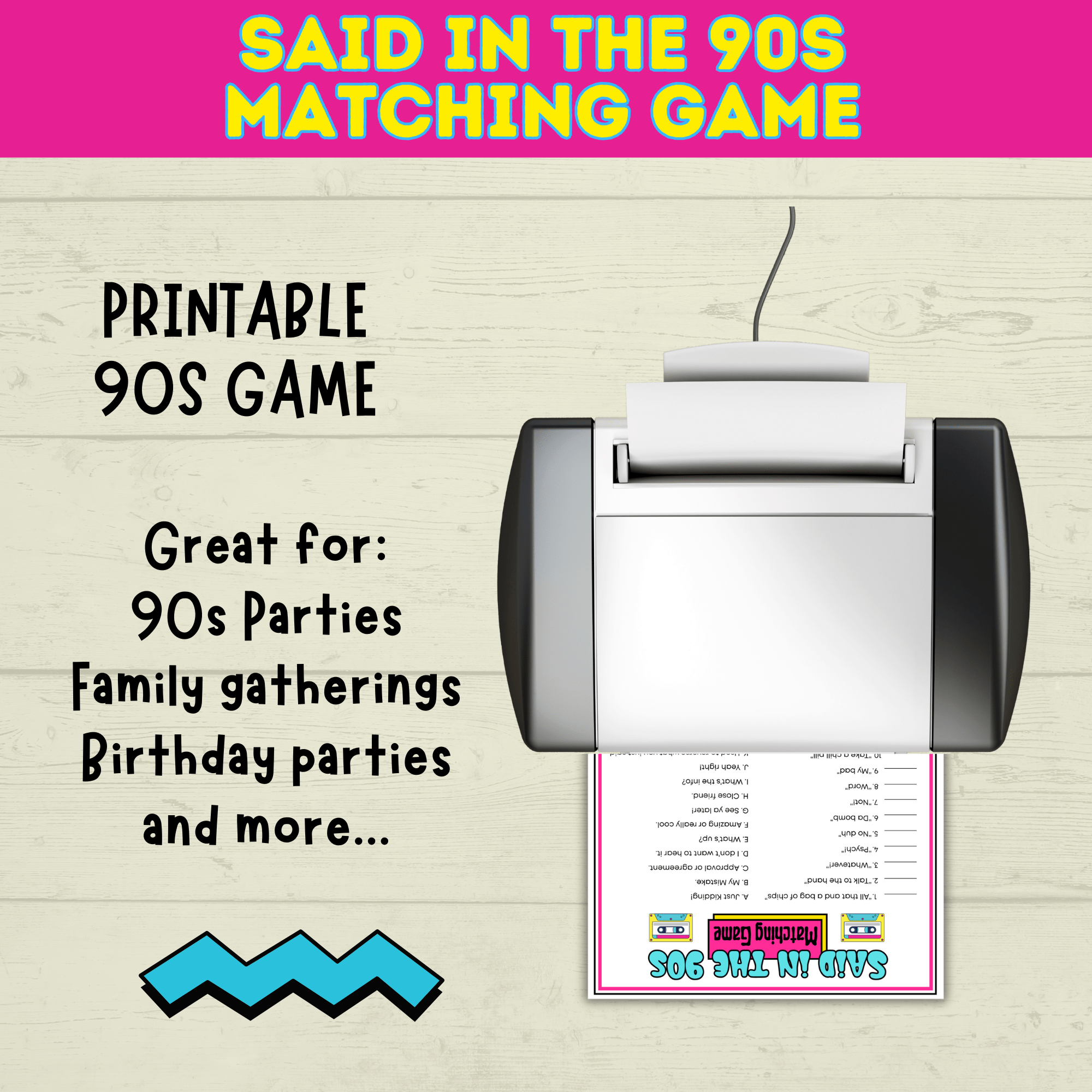 90s Games | 90s Birthday Games | 90s | 90s Party Games | Printable Games | Retro Party Games | 1990s Party Games | 90s Trivia | Throwback