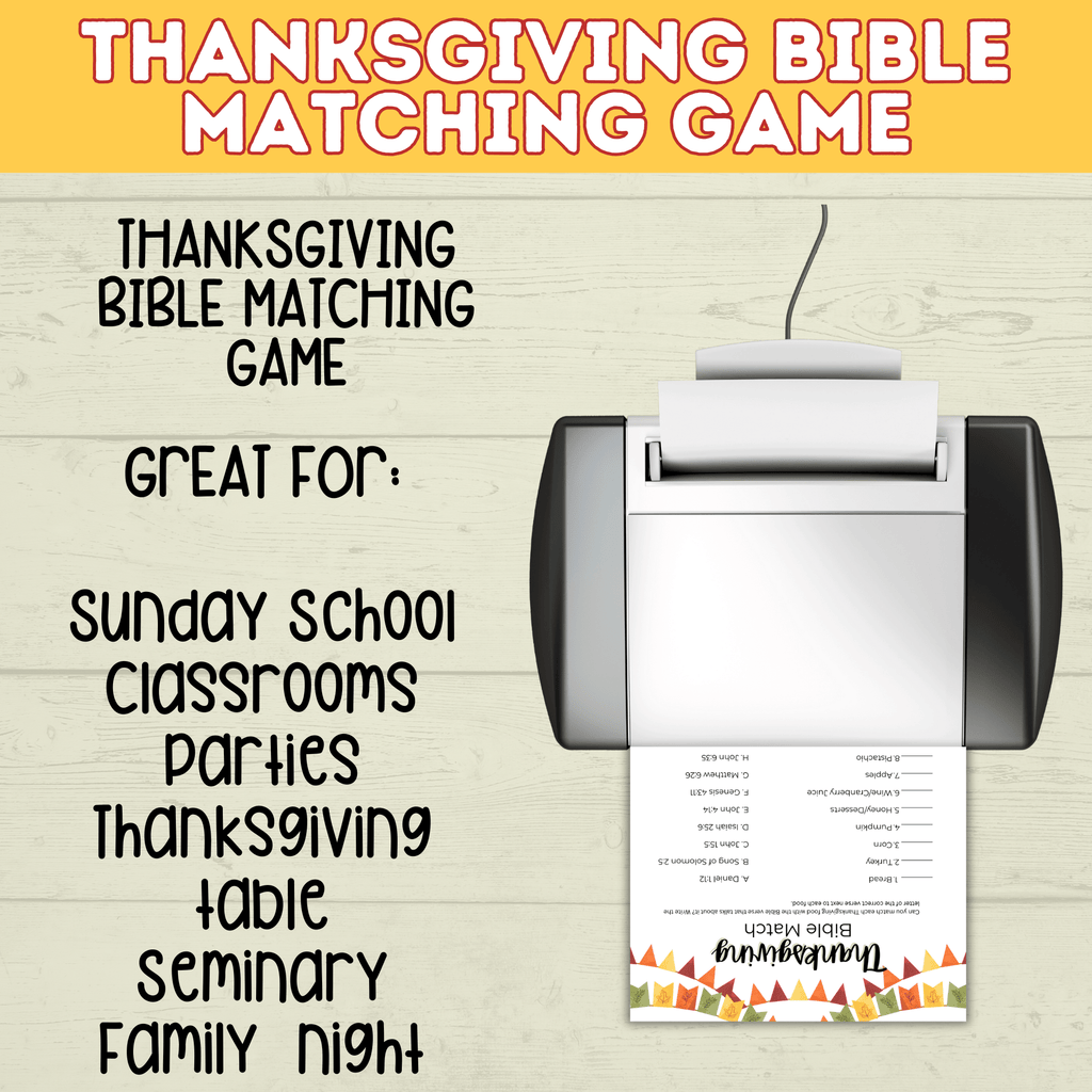 Thanksgiving Bible Match Game Printable for Kids and Adults | Digital Download in 2 Sizes | PDF Bible Game | Thanksgiving Printables