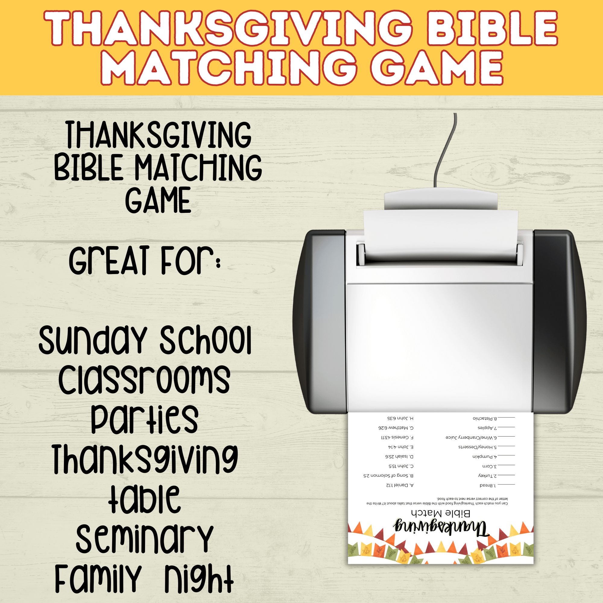 Thanksgiving Bible Match Game Printable for Kids and Adults | Digital Download in 2 Sizes | PDF Bible Game | Thanksgiving Printables