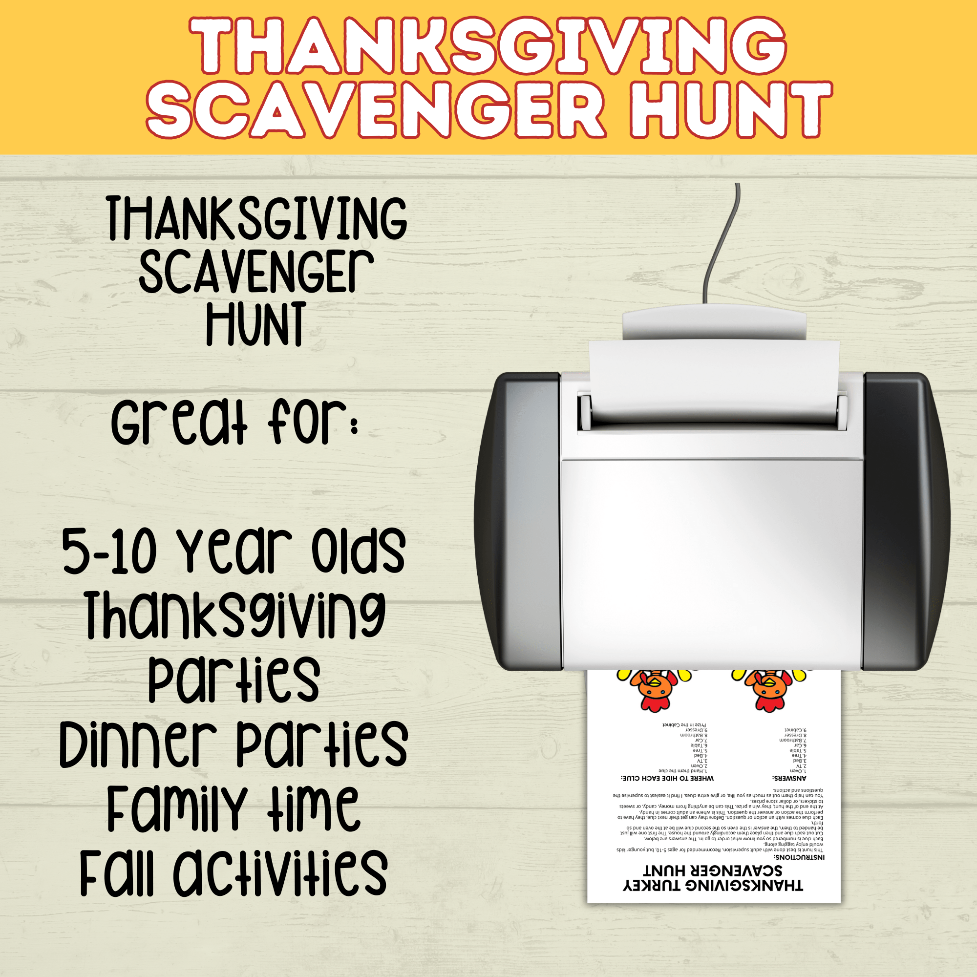 Thanksgiving Scavenger Hunt | Turkey Scavenger Hunt | Kids Thanksgiving Activities | Kids Games | Thanksgiving Games | Digital Download