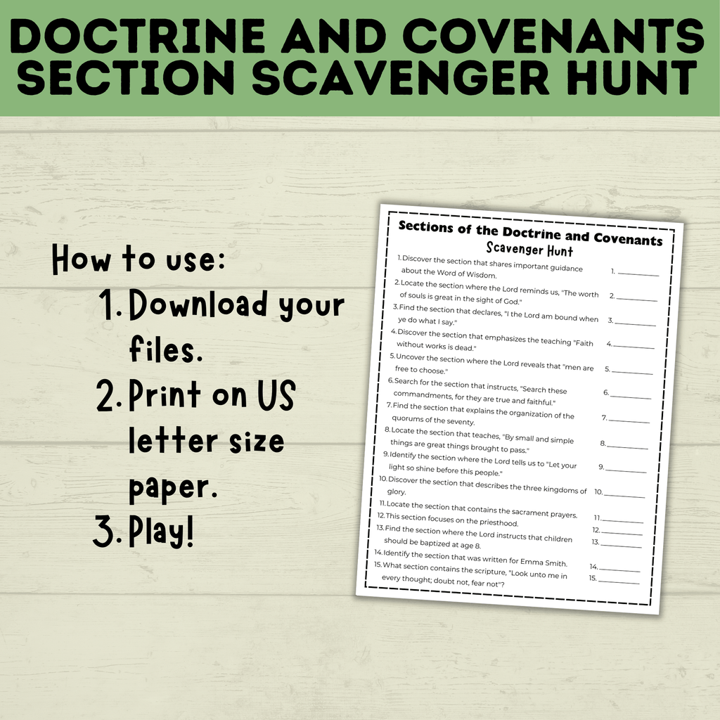 Doctrine and Covenants Scavenger Hunt | Sections of the Doctrine and Covenants Quiz | Come Follow Me | Kids Scavenger Hunt | Sunday School